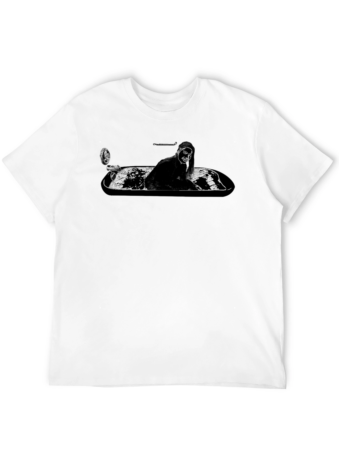 Black Monochrome T-Shirt - Woman in Tub Graphic Tee view 12