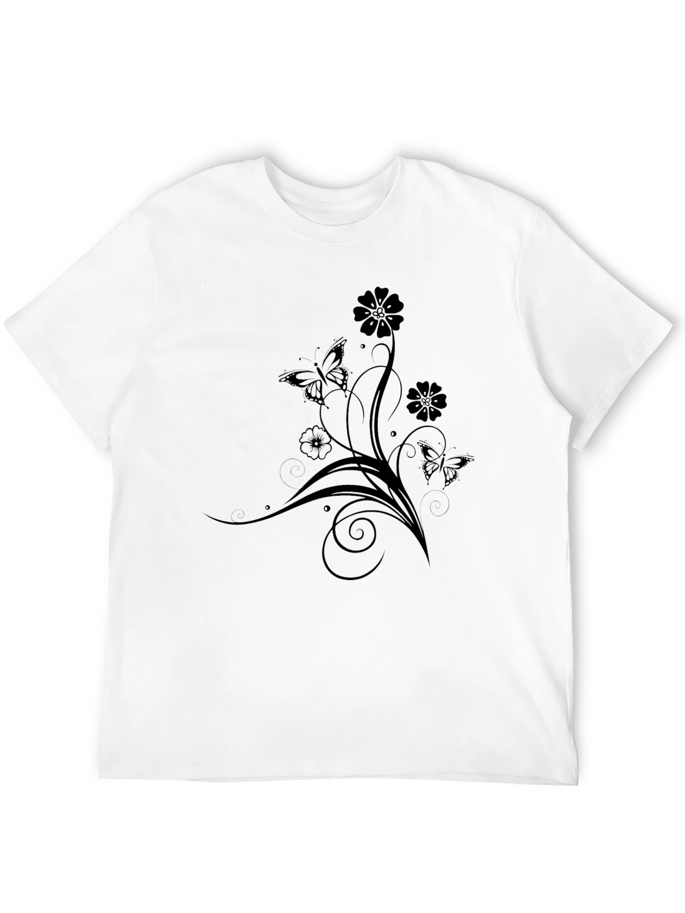 Black Elegant Black Tee with Floral Butterfly Design view 12
