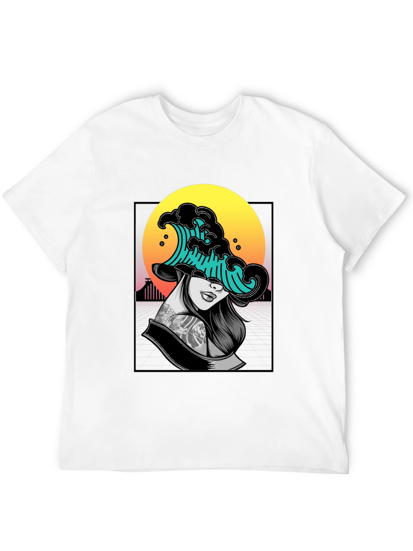 Black Wave Woman Graphic Tee - Unique Black T-Shirt view 12