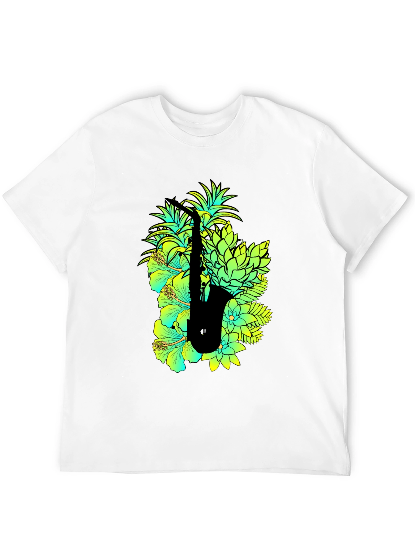 Black Tropical Saxophone Graphic Black T-Shirt view 12