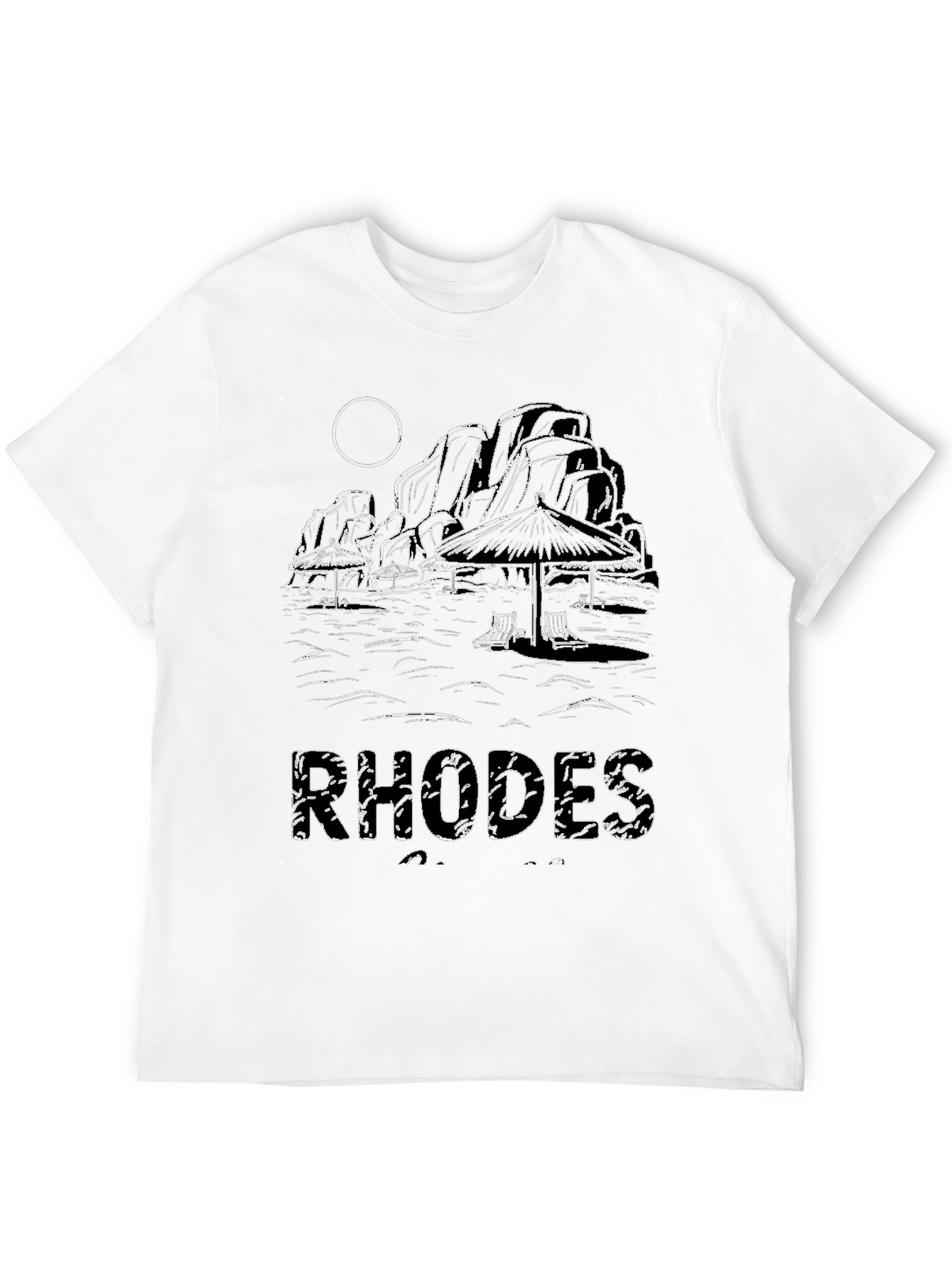 Black Rhodes Beach Scene Black T-Shirt view 12