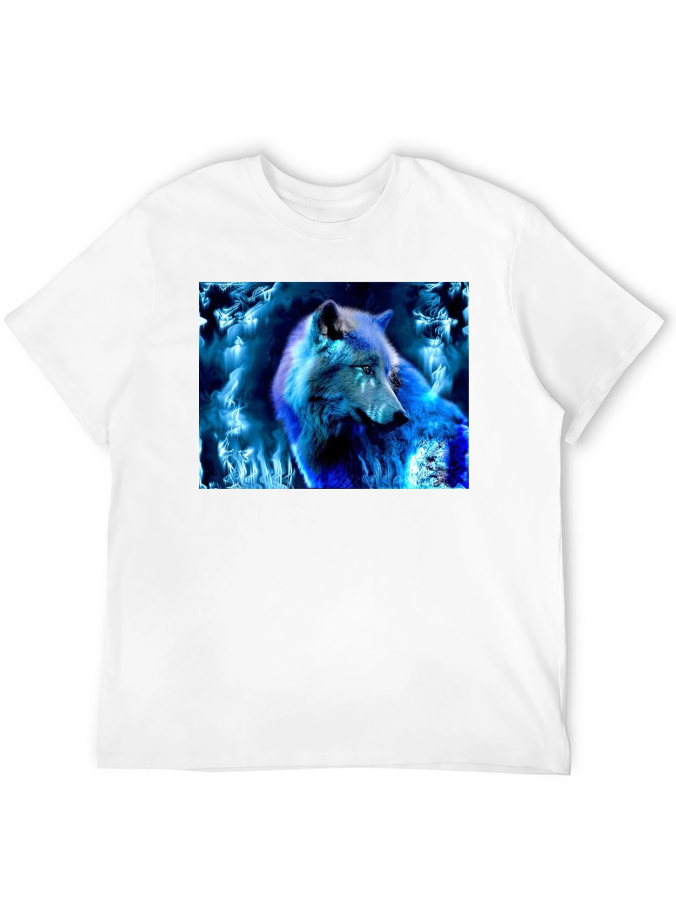 Black Blue Fire Wolf Graphic Tee - Black Cotton Blend view 12