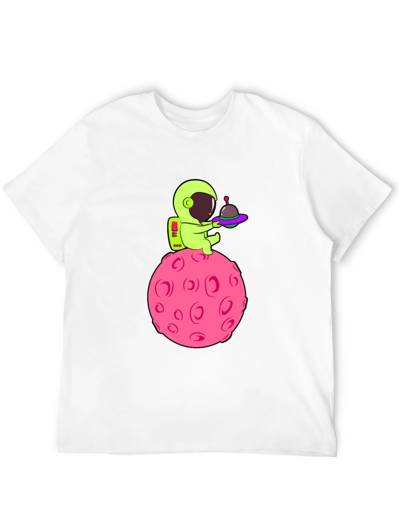 Black Astronaut on Pink Moon Graphic T-Shirt view 12