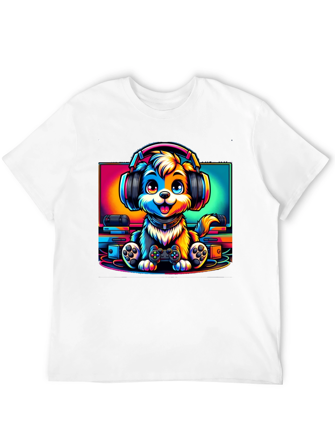 Gamer Dog Graphic T-Shirt - Black Cotton Tee - 12