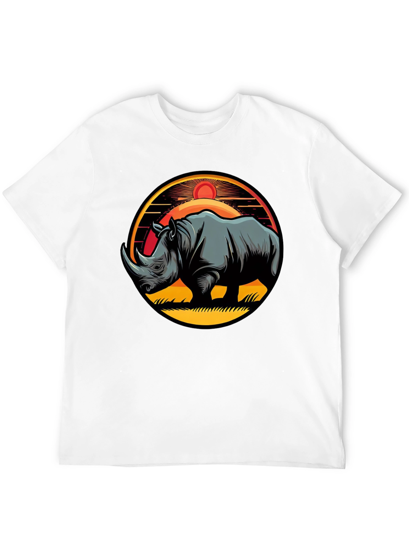 Black Rhino Sunset Graphic Tee - Stylish Men's Black T-Shirt view 12