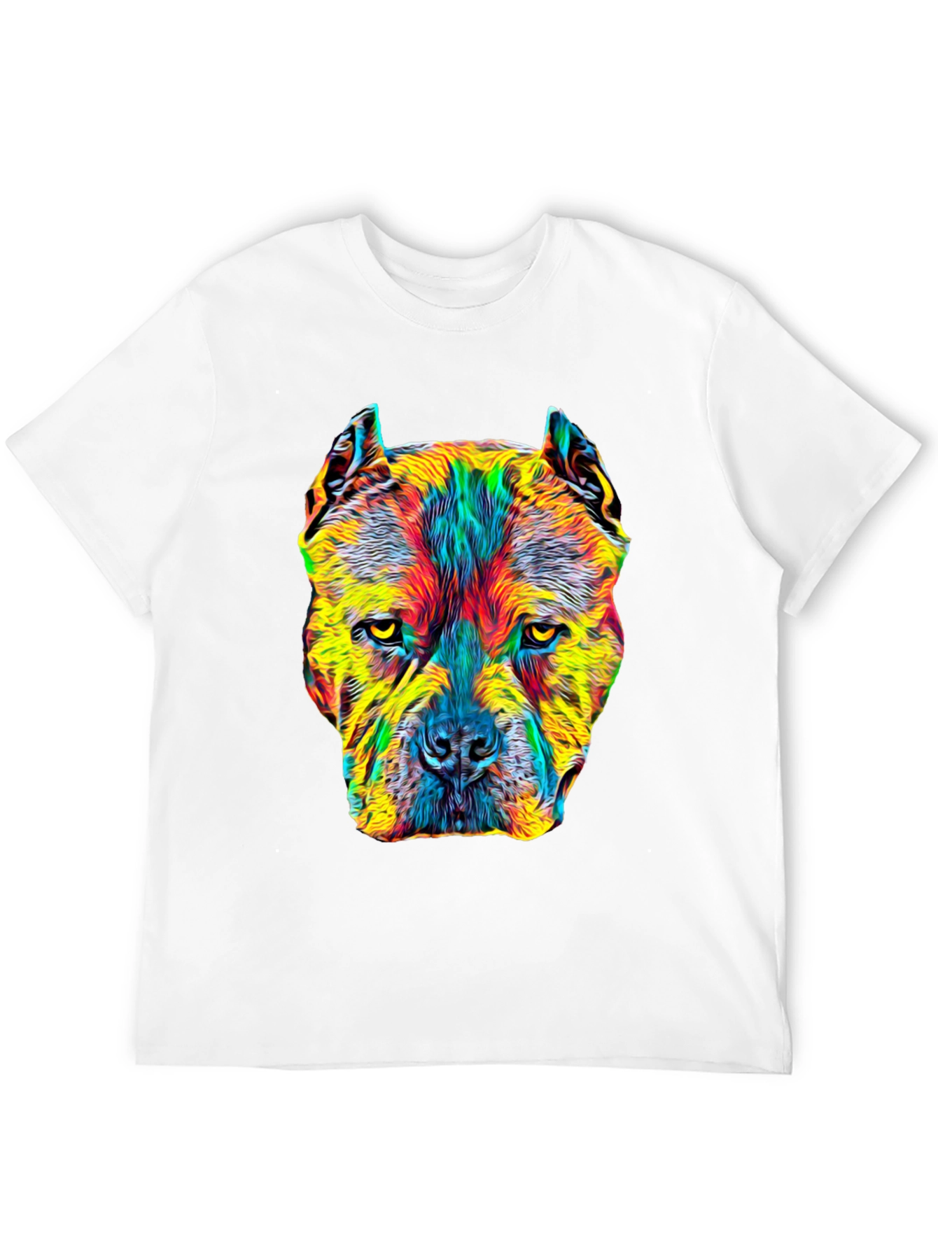 Black Colorful Pitbull Dog Graphic Print Black T-Shirt view 12