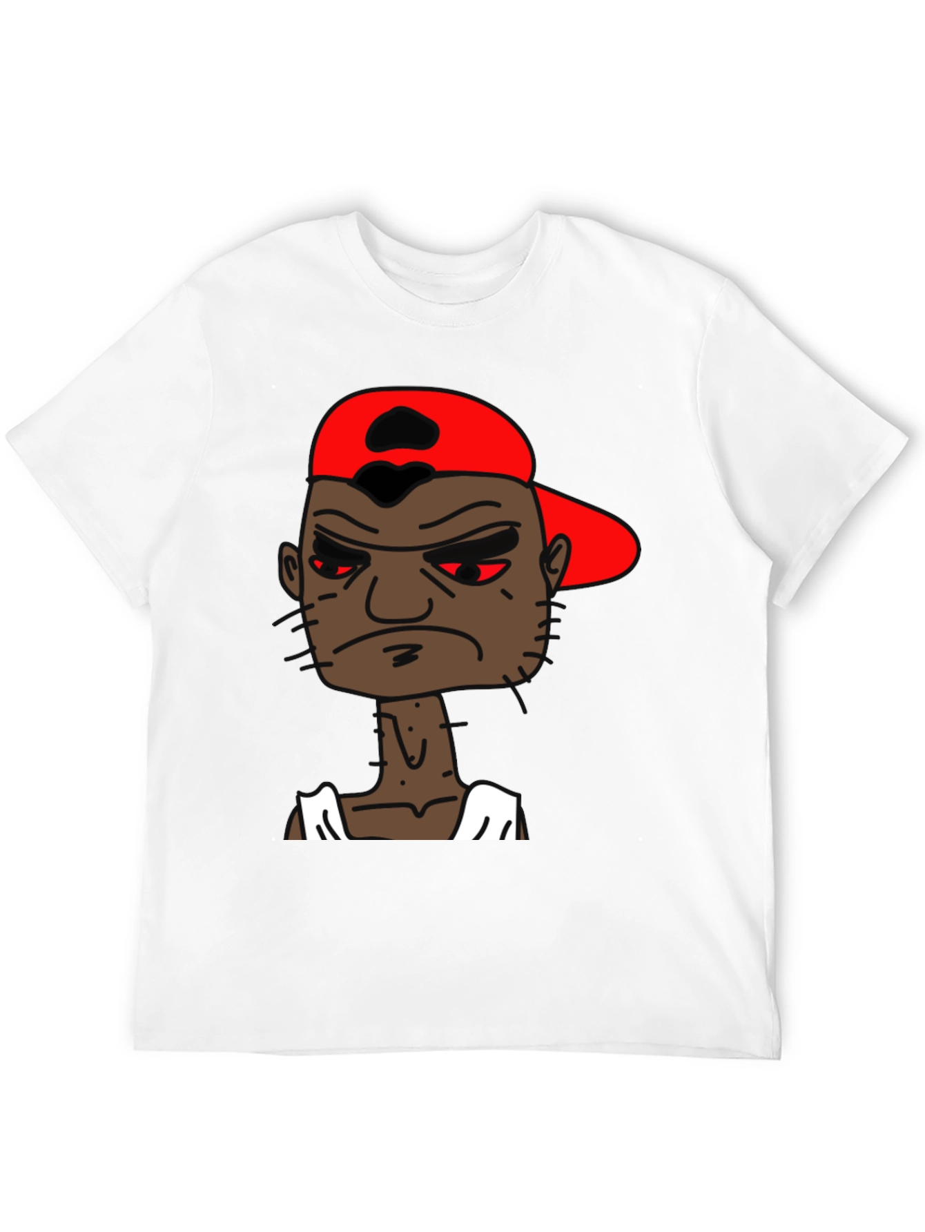 Black Cartoon Character Graphic Tee - Angry Man in Red Hat view 12