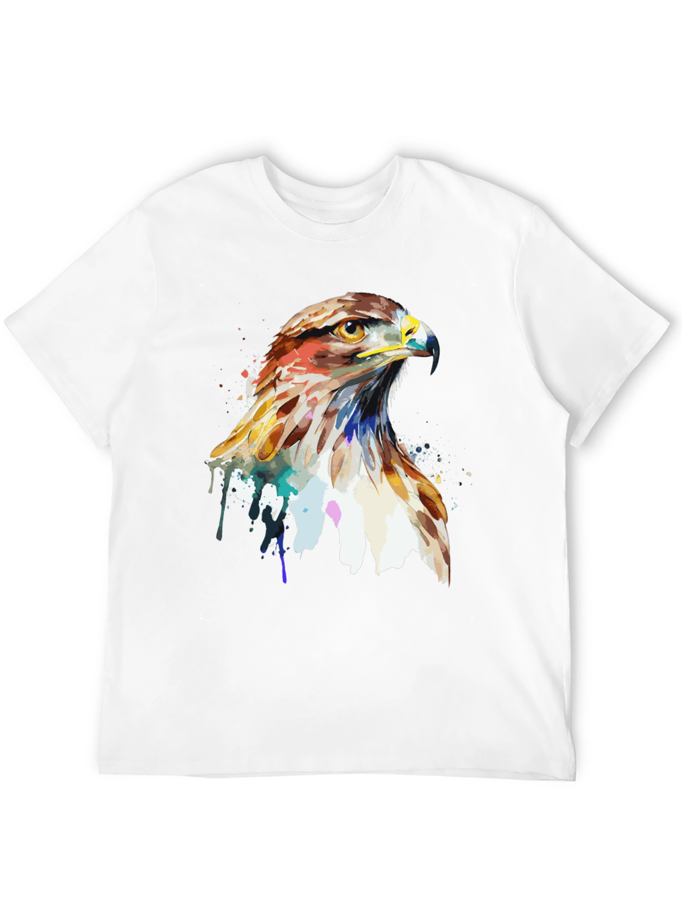Black Watercolor Hawk Graphic Tee - Men's Black T-Shirt view 12