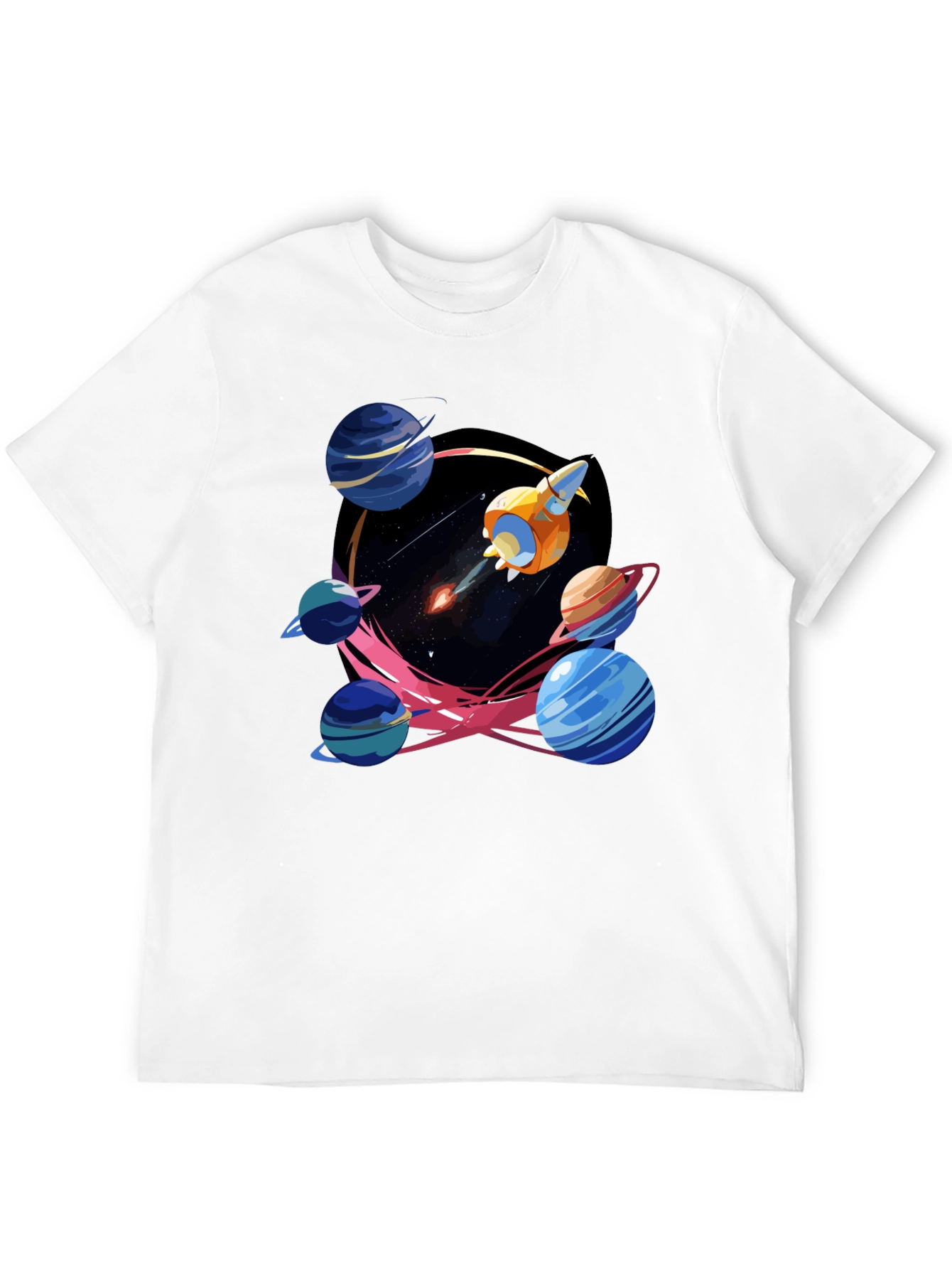 Black Space Adventure T-Shirt: Rocket and Planets view 12