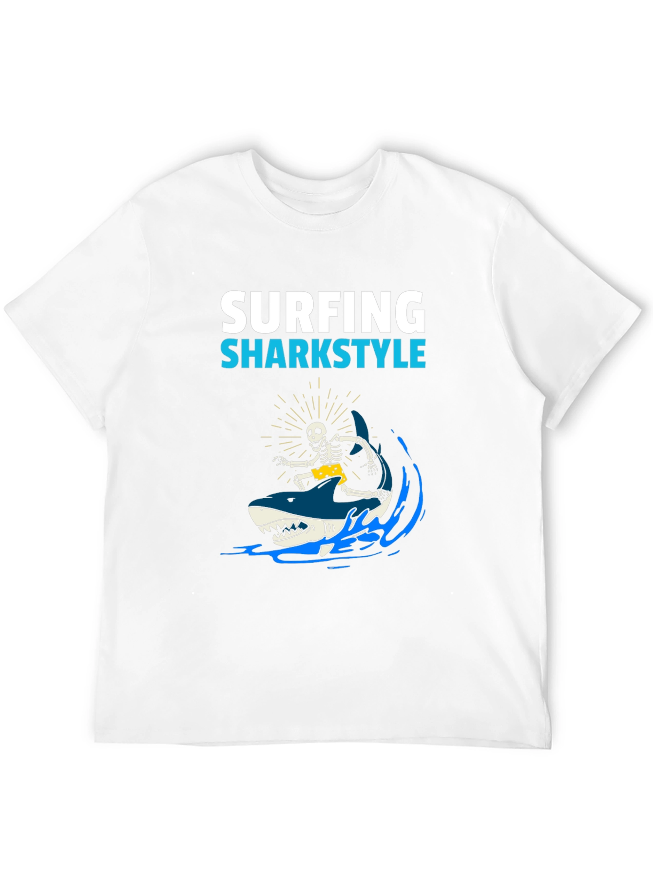 Black Surfing Sharkstyle Skeleton Graphic T-Shirt view 12