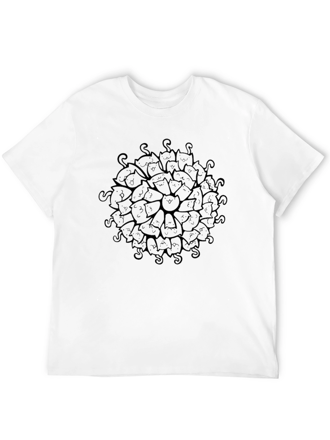 Black Cool Cat Mandala Graphic Black T-Shirt view 12