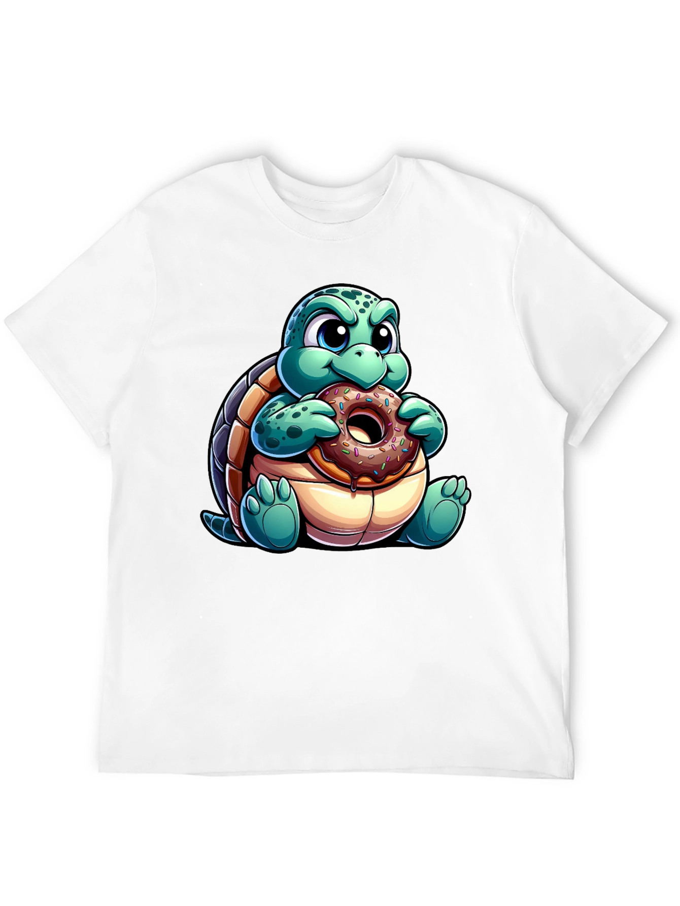 Black Turtle Eating Donut Graphic Tee - Fun Cartoon Shirt view 12