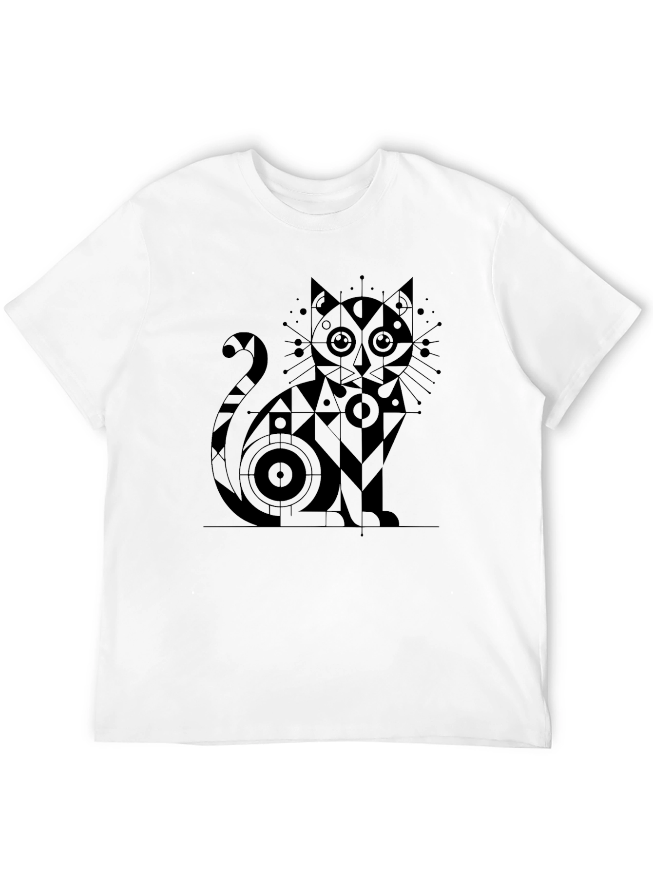 Black Abstract Geometric Cat Graphic Tee view 12
