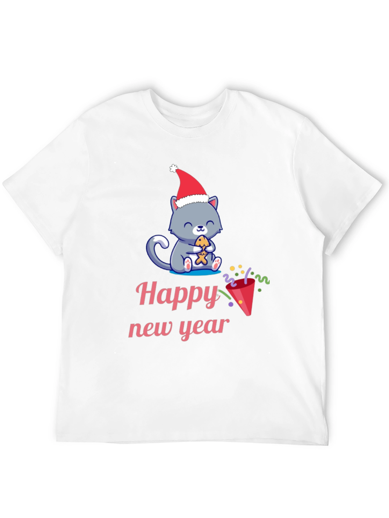 Black Festive Happy New Year Cat T-Shirt view 12
