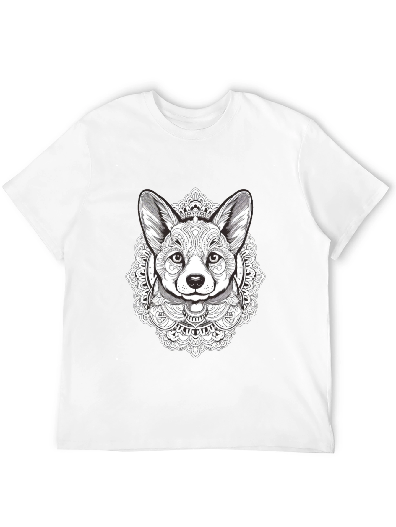 Black Corgi Mandala T-Shirt - Black Graphic Tee view 12