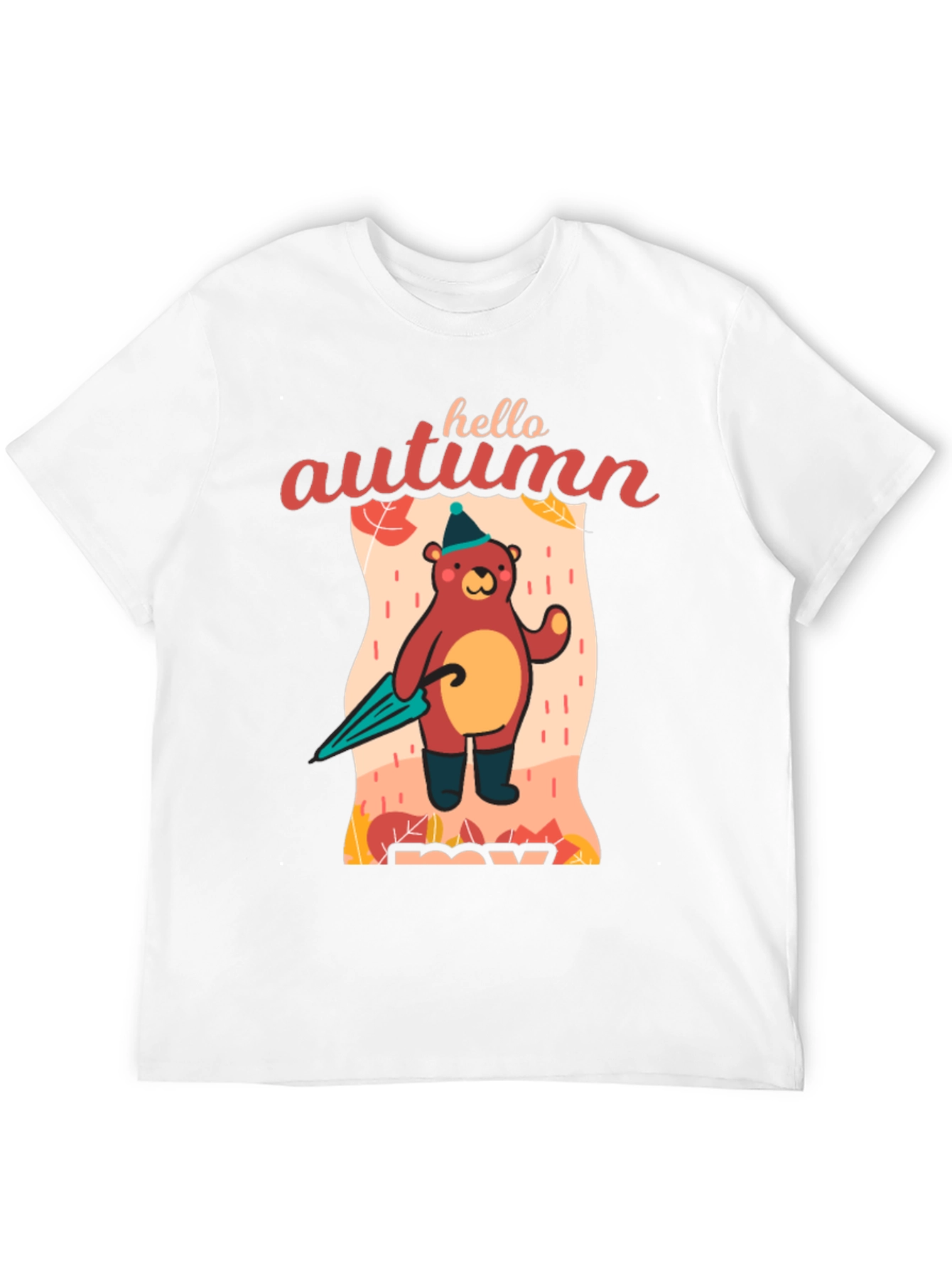 Black Hello Autumn Bear T-Shirt, Fall Season Apparel view 12