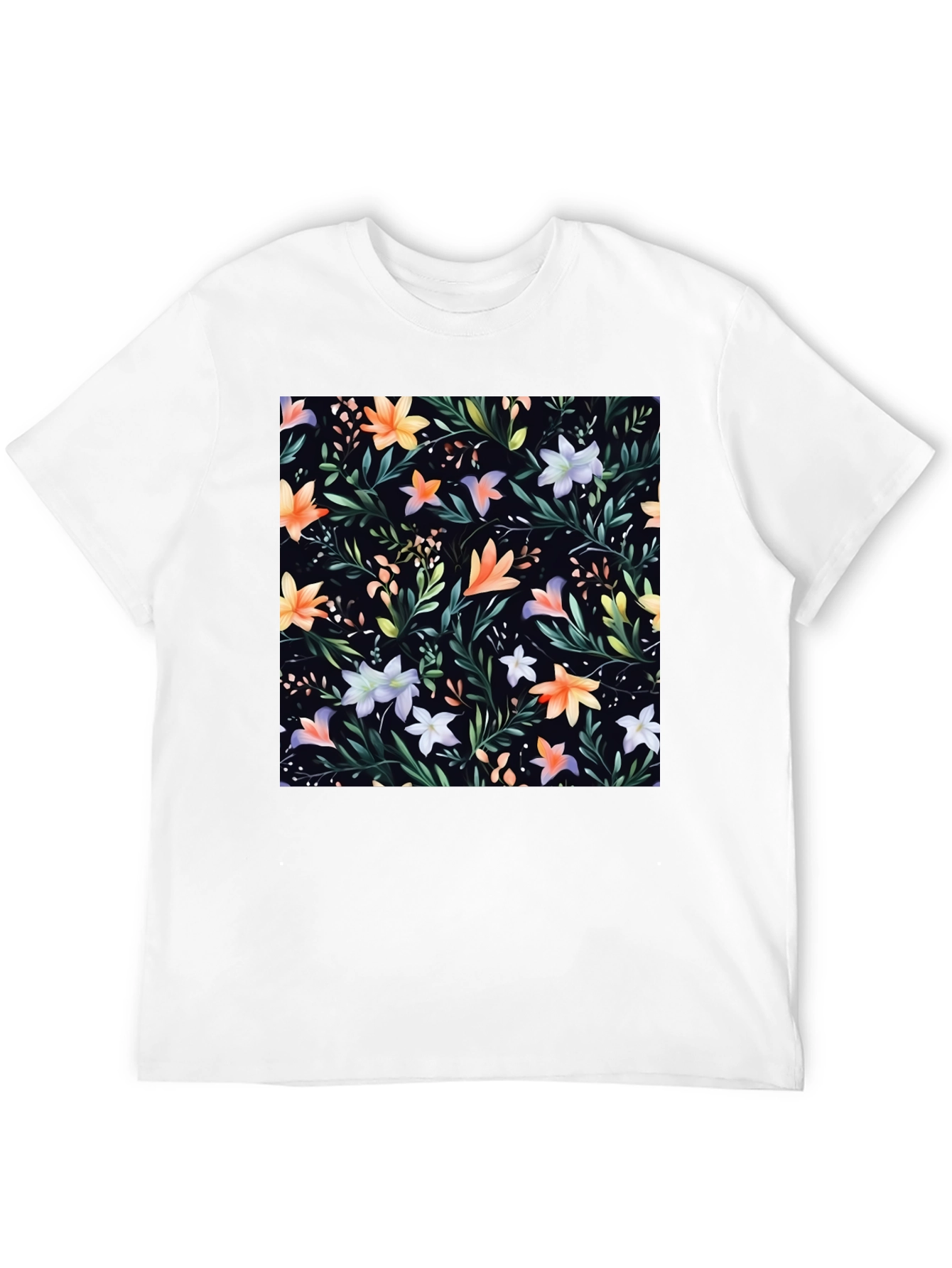Black Floral Print Black Crew Neck T-Shirt view 12