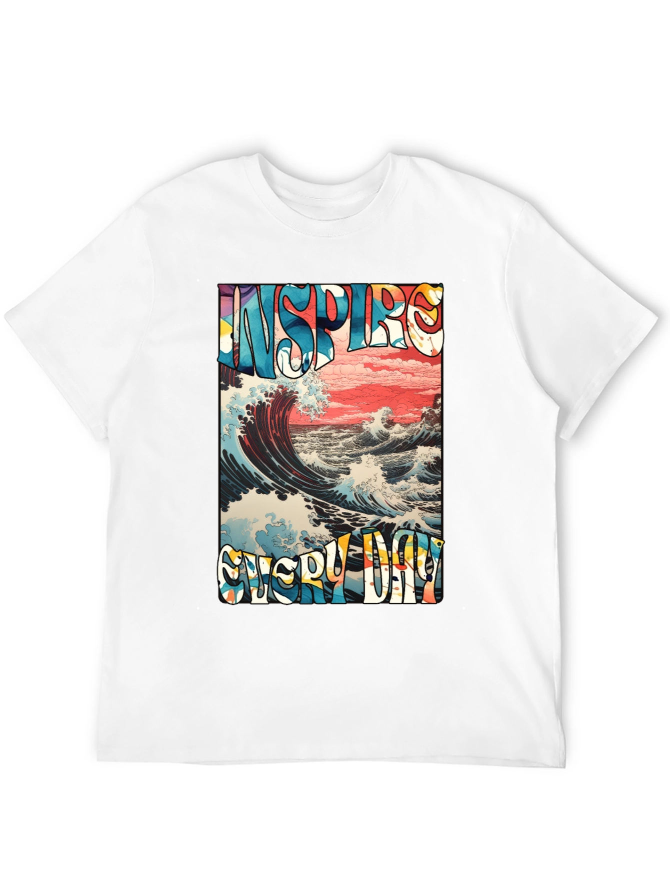Black Inspire Every Day Graphic T-Shirt - Ocean Wave Design view 12