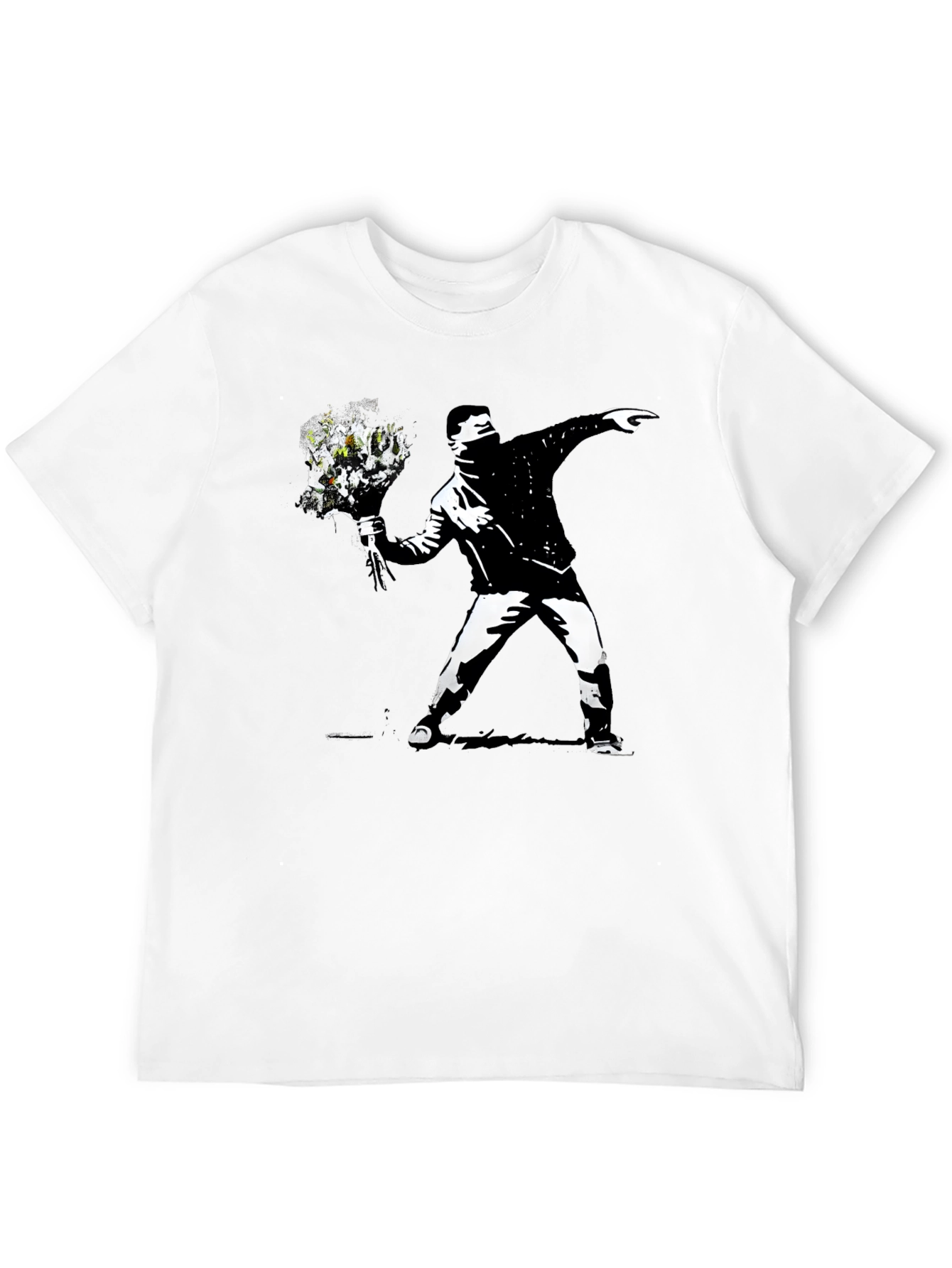Black Banksy Flower Thrower Graphic Black T-Shirt view 12
