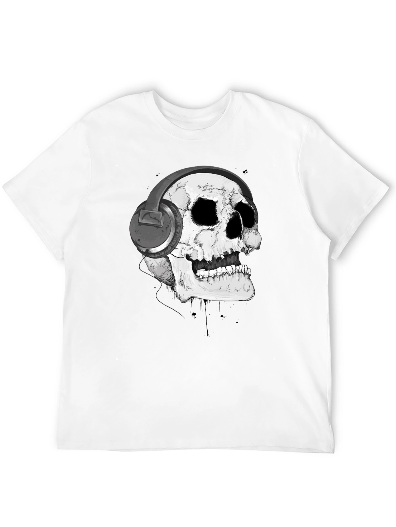 Black Skull with Headphones Graphic T-Shirt view 12