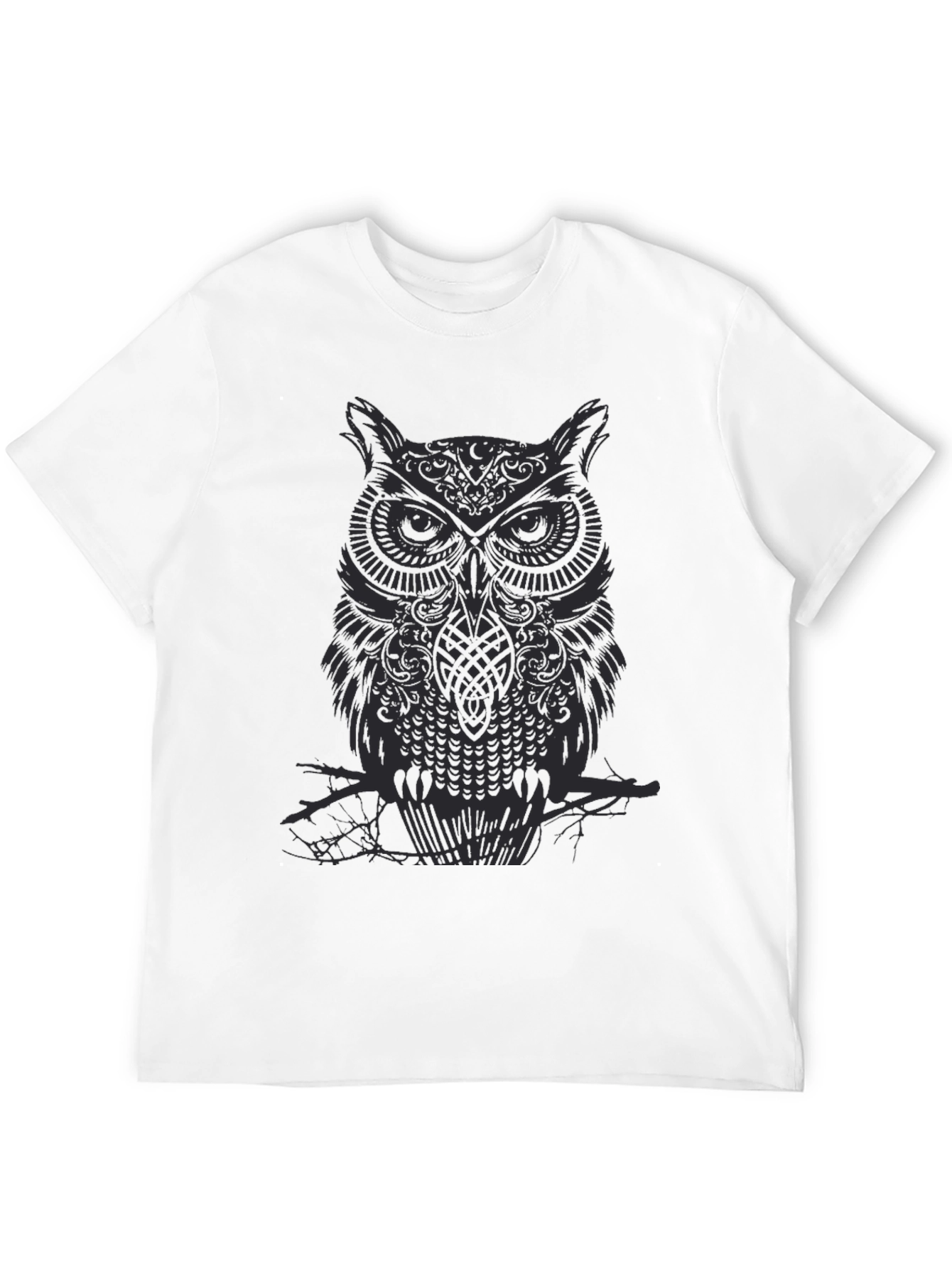 Black Men's Owl Graphic Print Black Crew Neck T-Shirt view 12