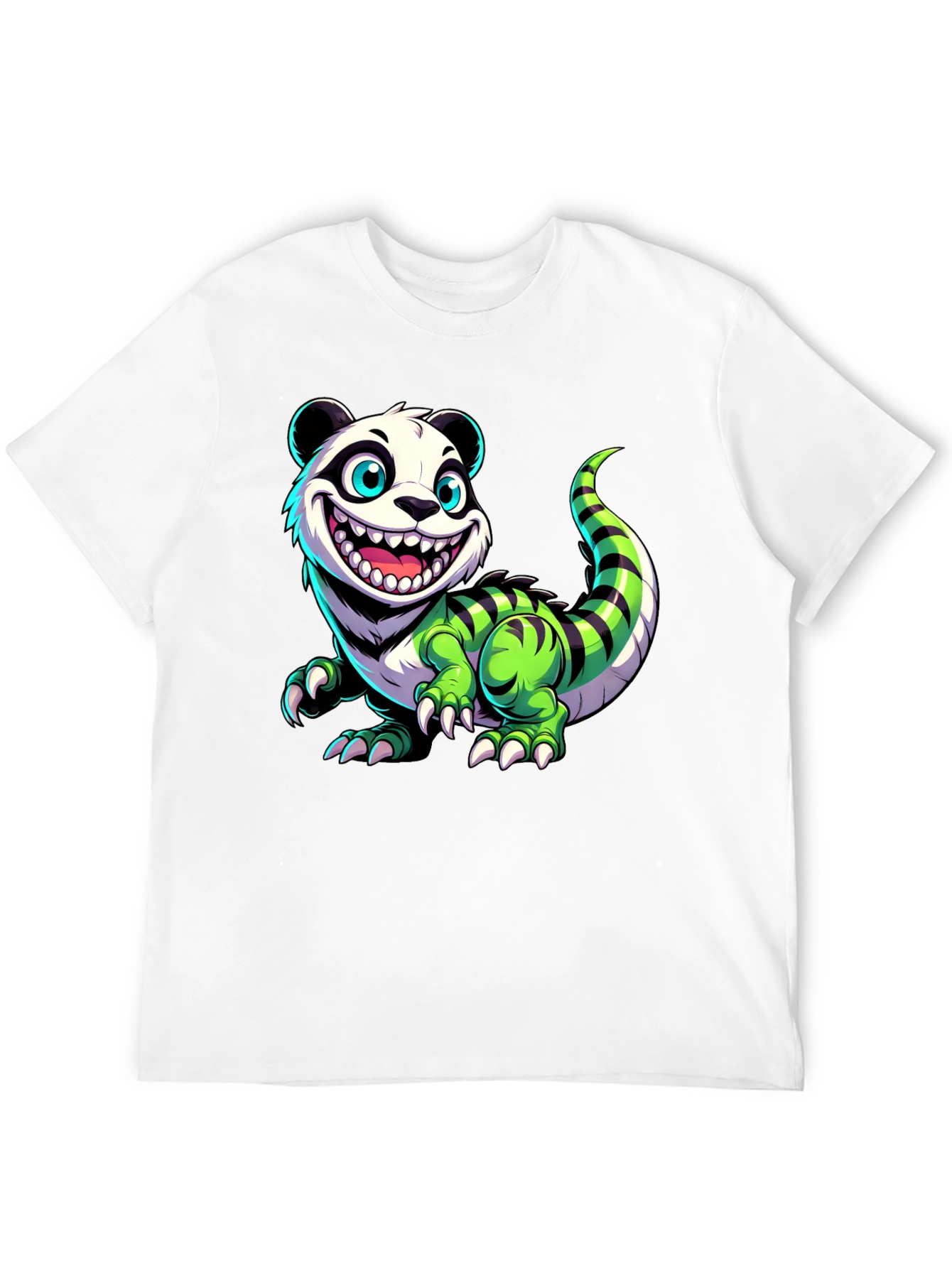Black Cartoon Panda Lizard Graphic Tee - Unique & Fun Design! view 12