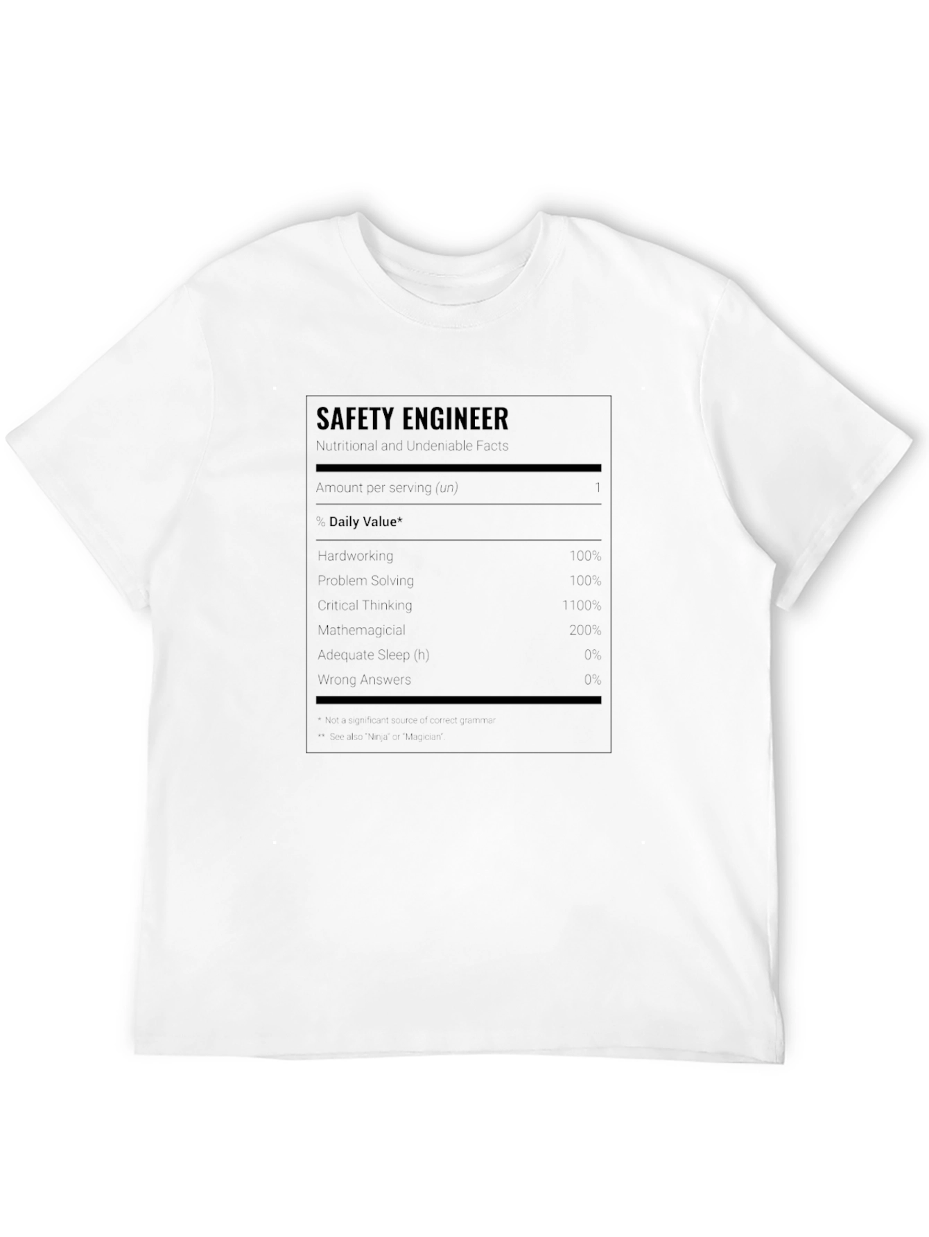 Black Safety Engineer Nutritional Facts T-Shirt view 12