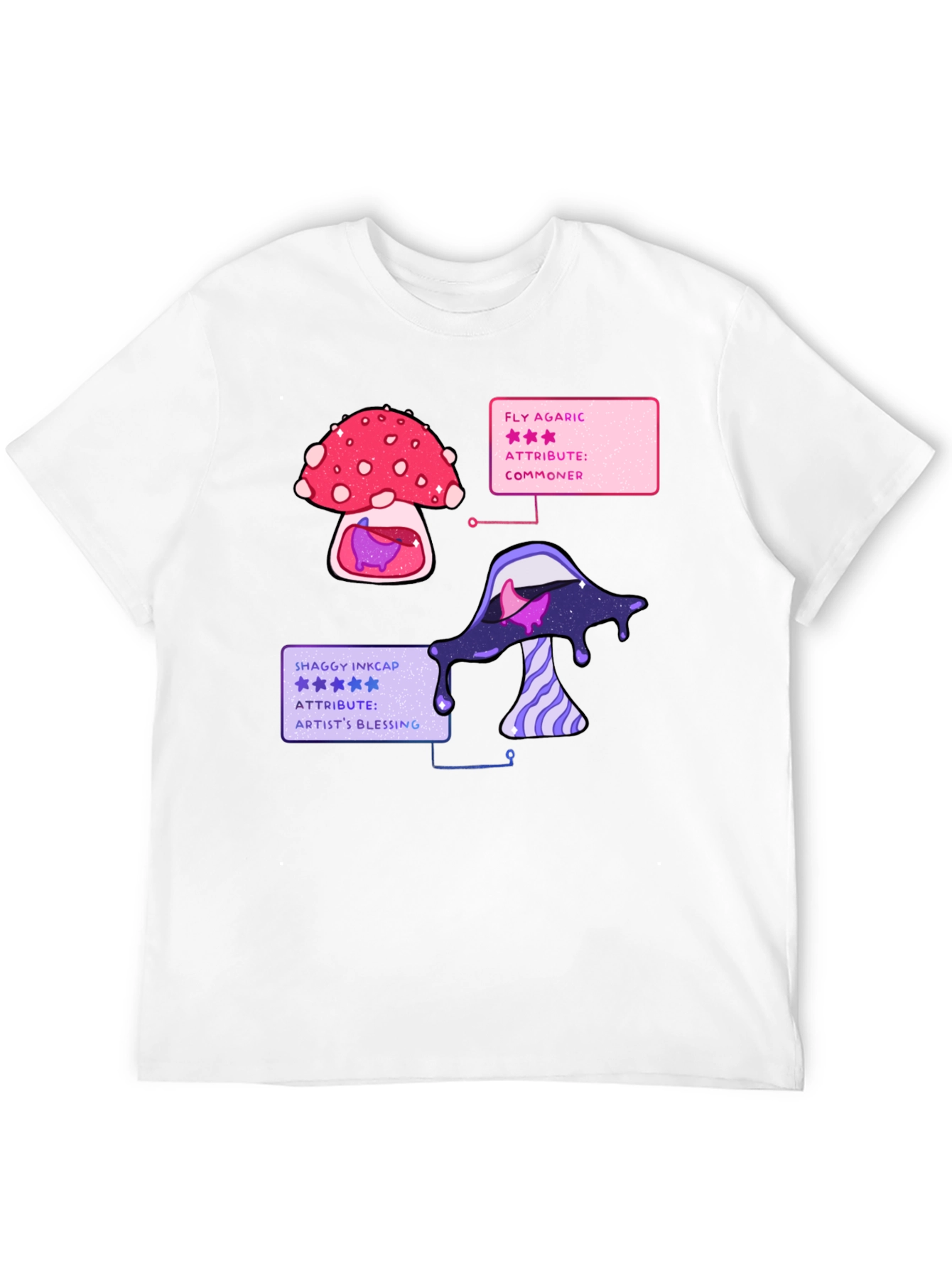 Black Mushroom T-Shirt - Fly Agaric & Shaggy Inkcap Design view 12