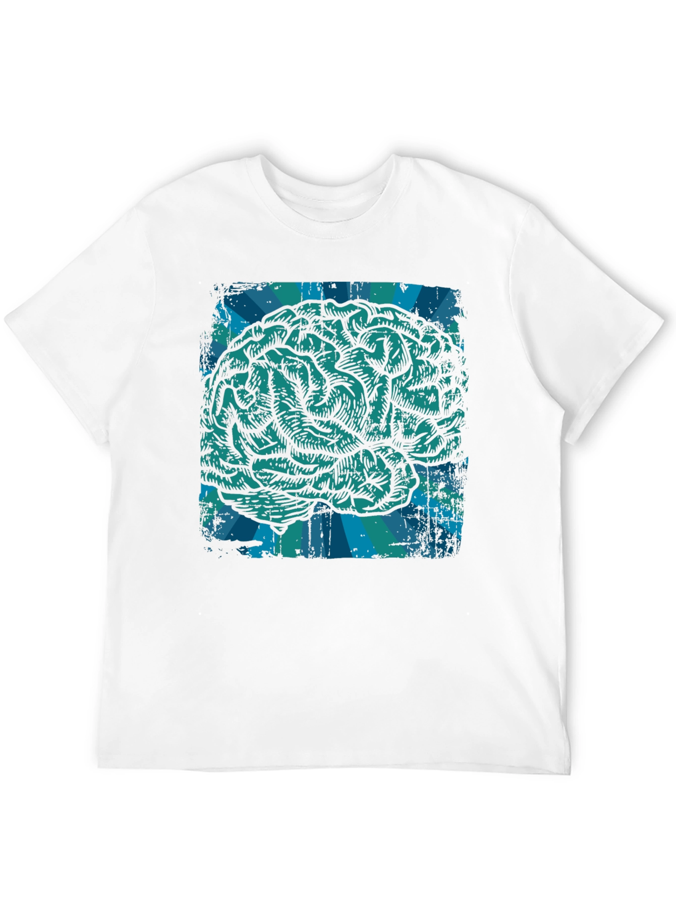Black Brain Graphic T-Shirt - Teal Illustration on Black Cotton Tee view 12