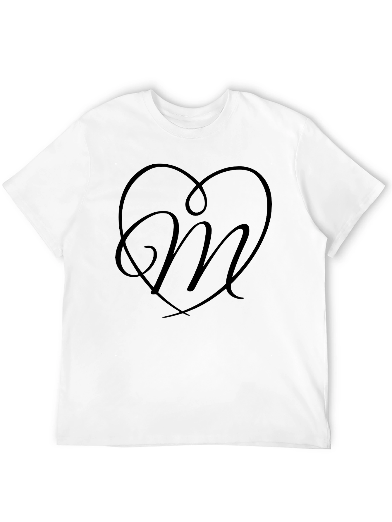 Heart Monogram Letter M Black T-Shirt - 12