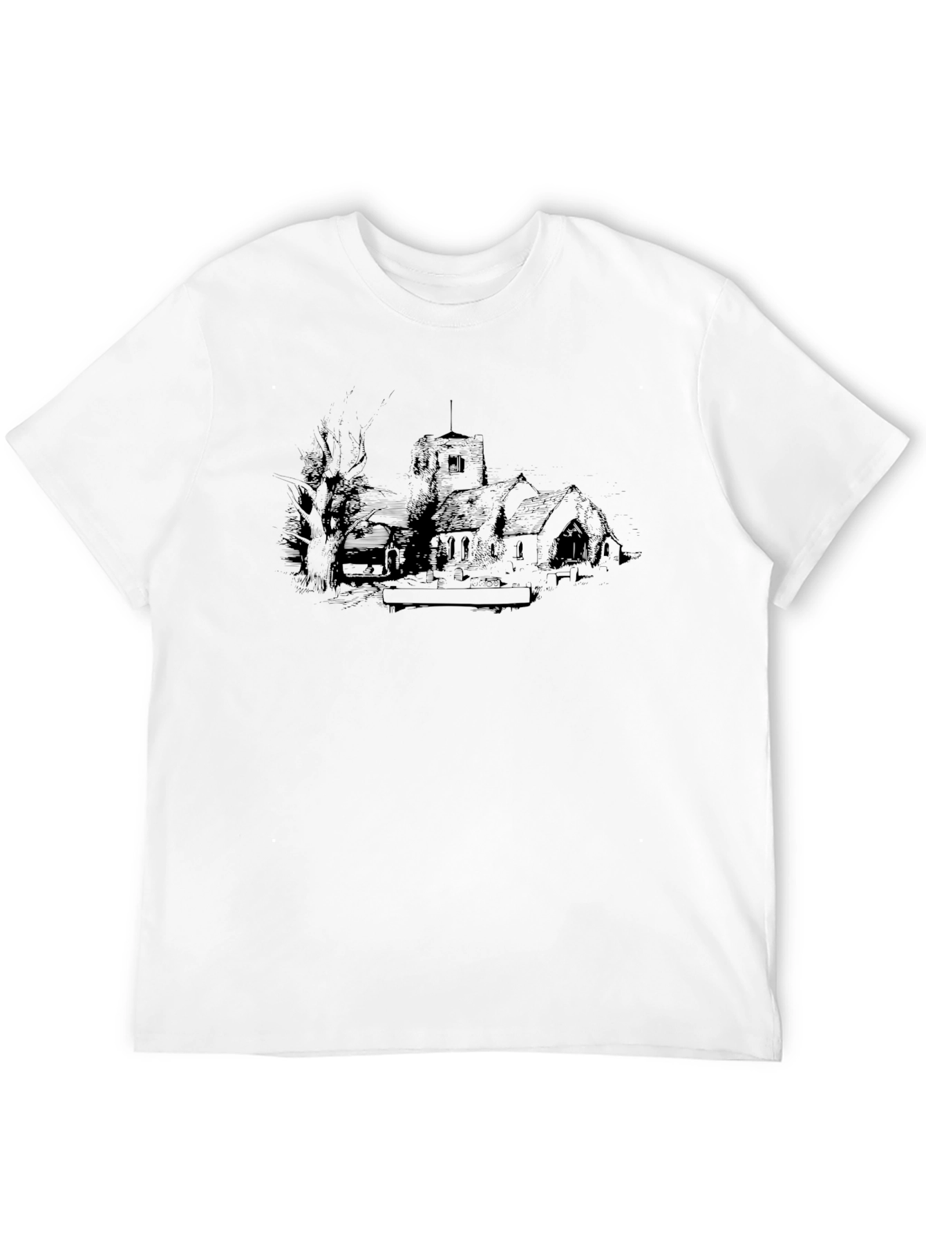 Black Vintage Church Sketch Graphic Tee - Black view 12