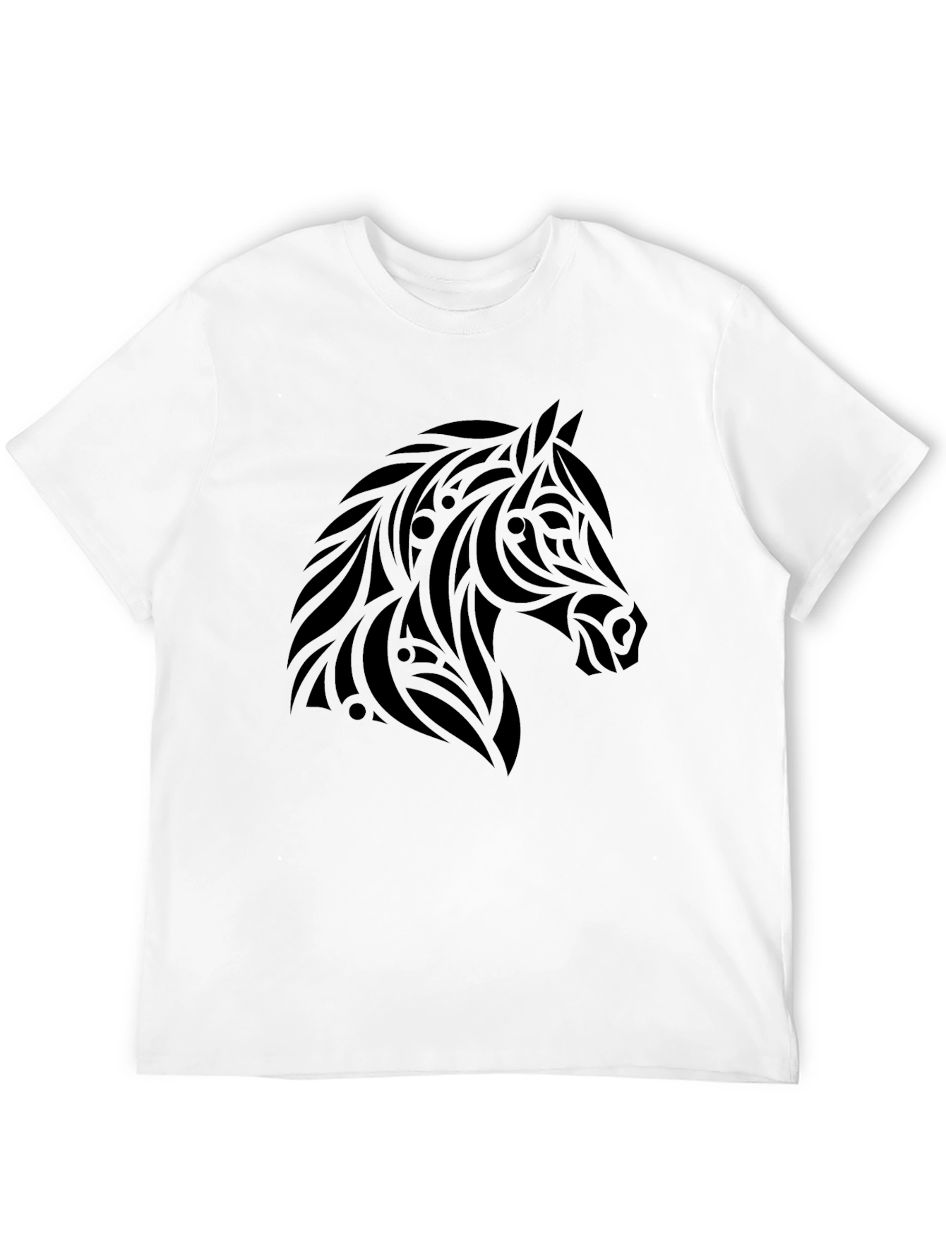 Black Tribal Horse Graphic Tee - Black Cotton Casual view 12