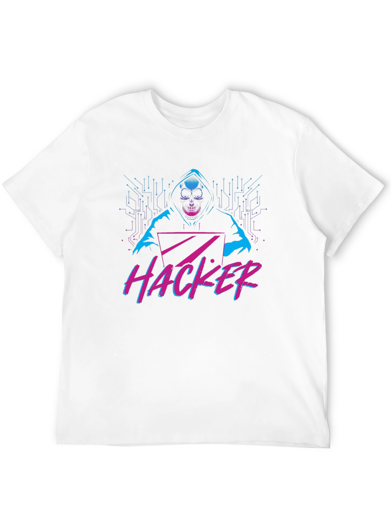 Black Hacker Graphic T-Shirt - Skull & Laptop Design view 12
