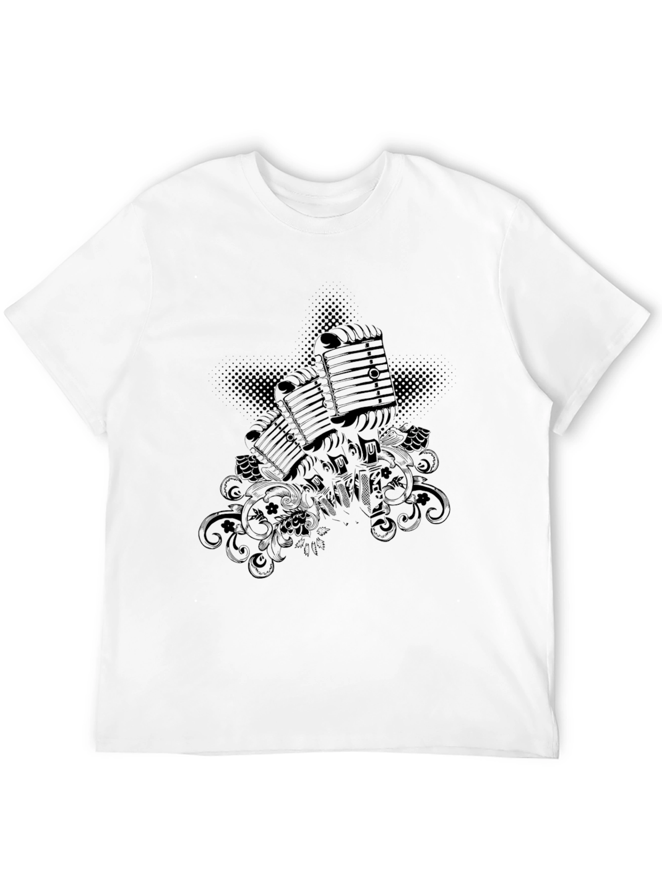 Black Vintage Microphone Graphic Black T-Shirt view 12