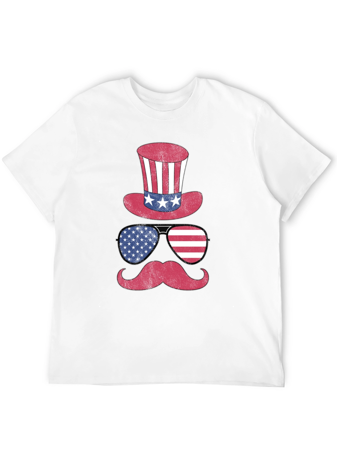 Black Patriotic Hat Glasses Mustache Men's T-Shirt view 12