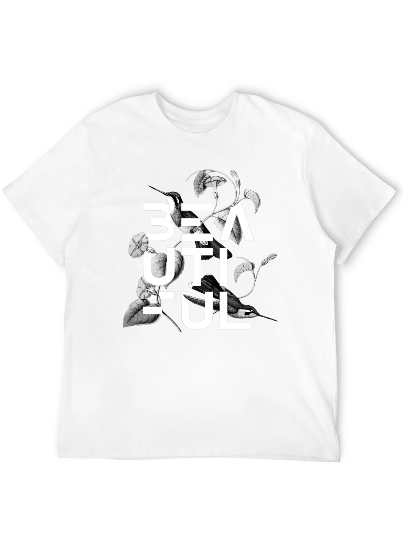 Black Beautiful Bird Floral Graphic Black T-Shirt view 12