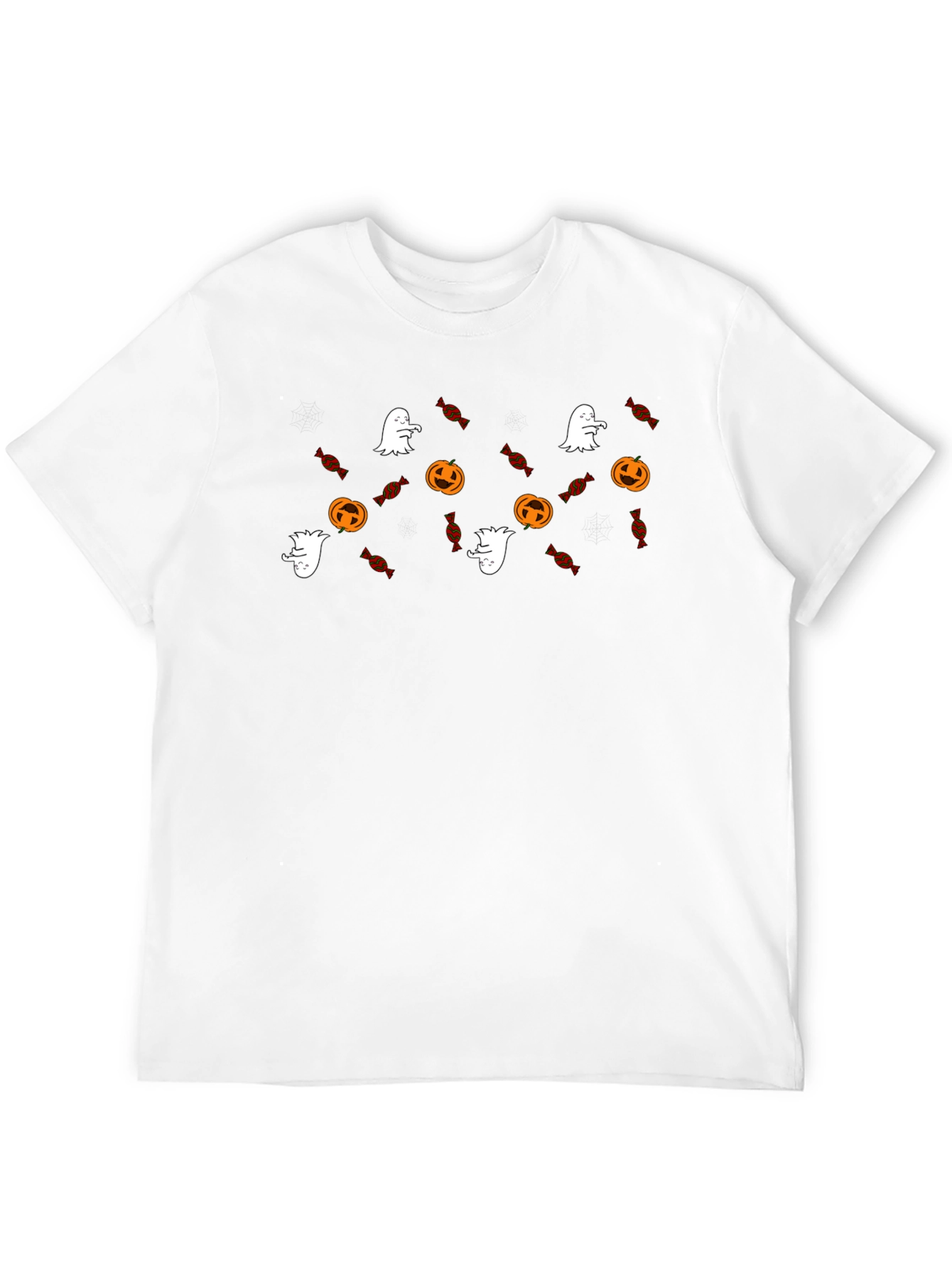 Black Halloween Ghost & Pumpkin Pattern T-Shirt view 12