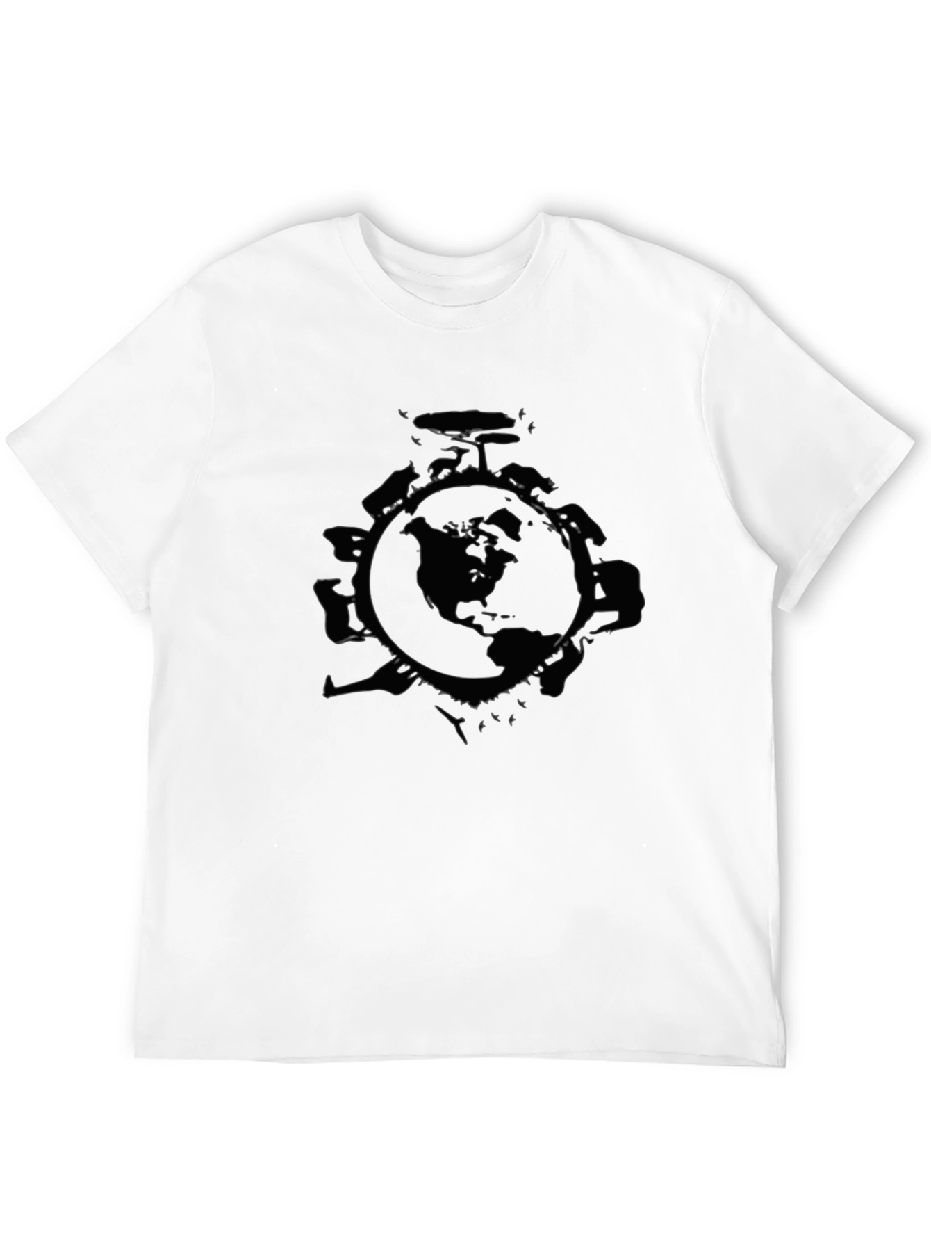 Black Globe Earth T-Shirt - Black Cotton Tee view 12