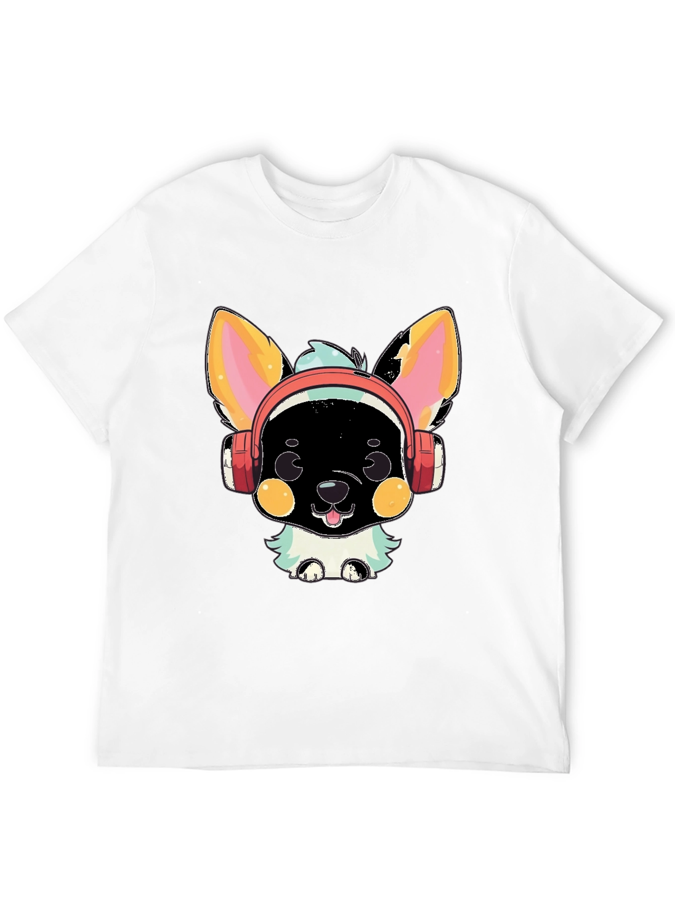 Black Cute Cartoon Animal with Headphones Graphic T-Shirt view 12