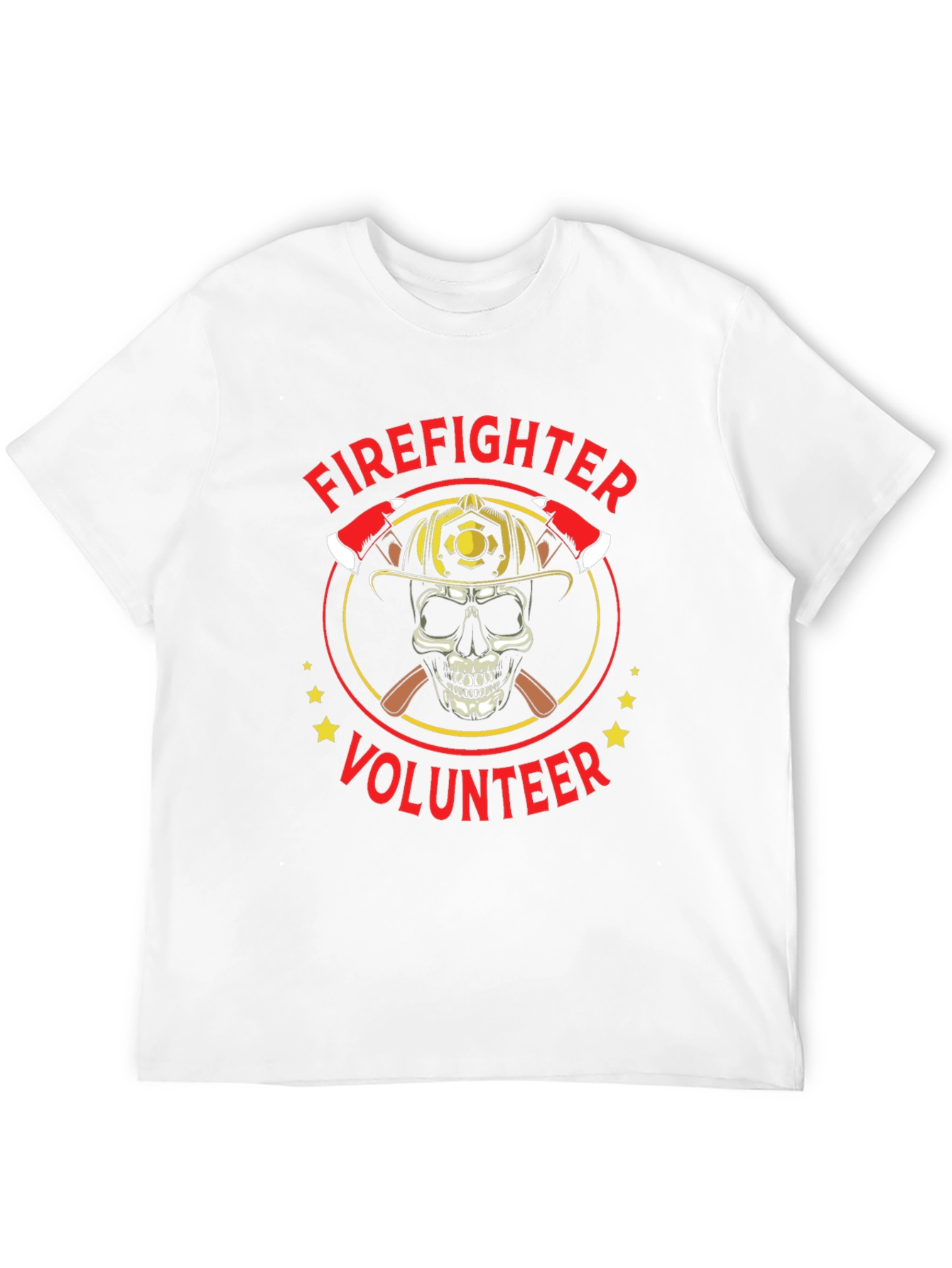 Black Firefighter Volunteer Skull Graphic Tee - Black Cotton Shirt view 12