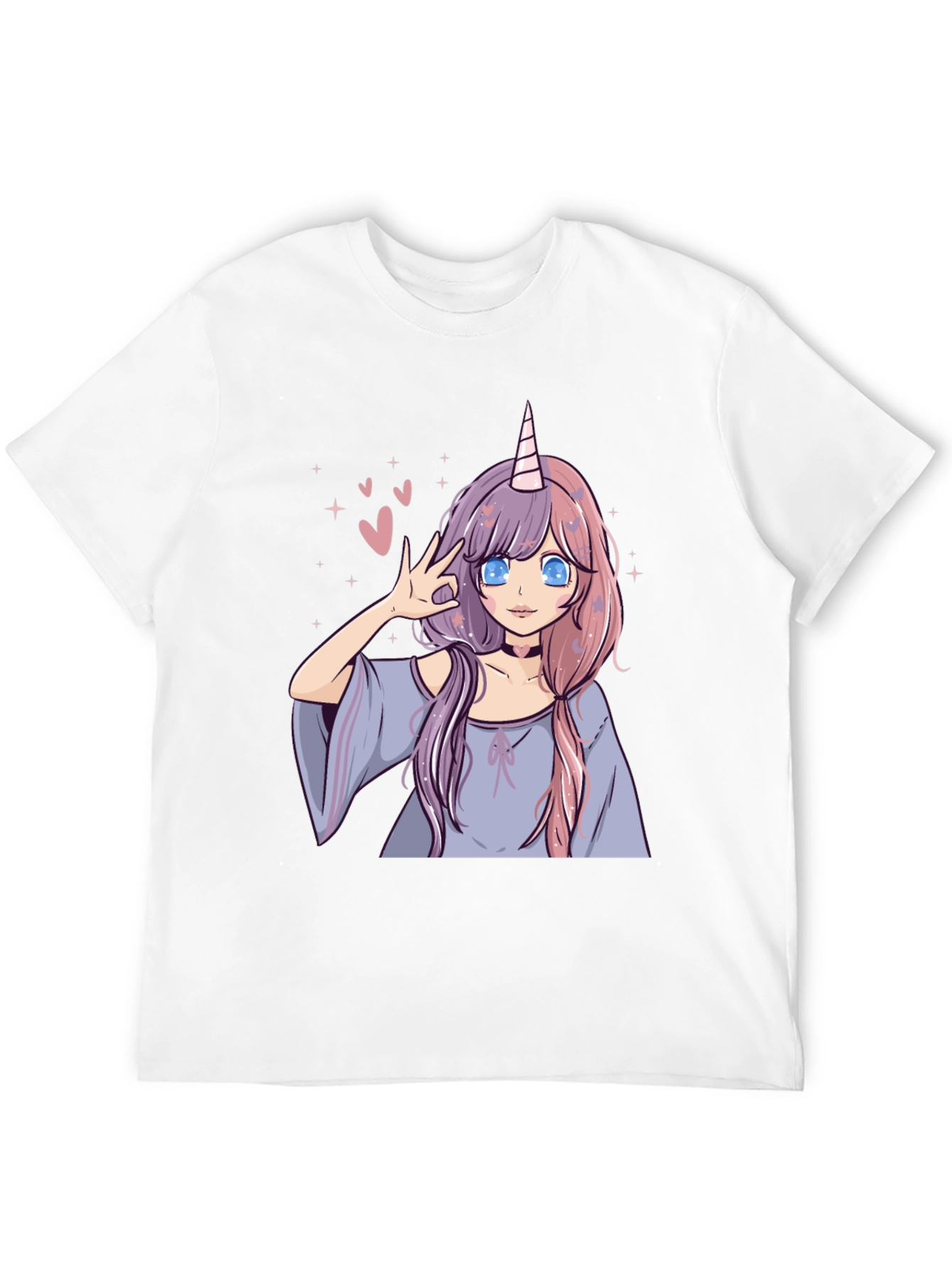 Black Anime Unicorn Girl Graphic Tee - Black Casual T-Shirt view 12