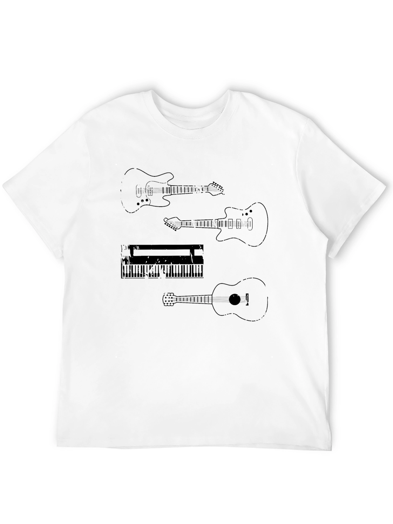 Black Music Instrument T-Shirt: Guitar & Keyboard Design view 12
