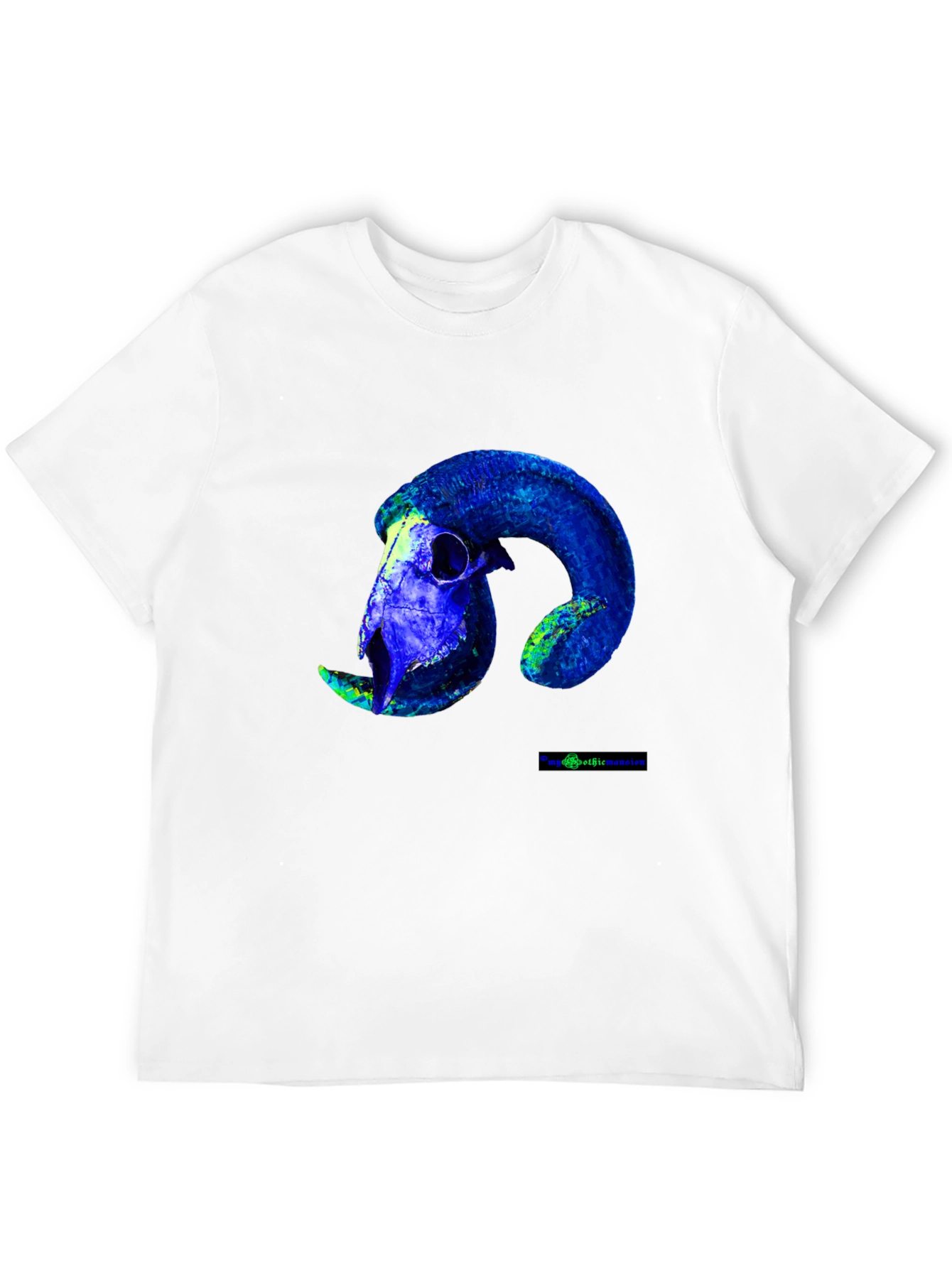 Black Ram Skull Graphic Tee - Bold Blue Design view 12