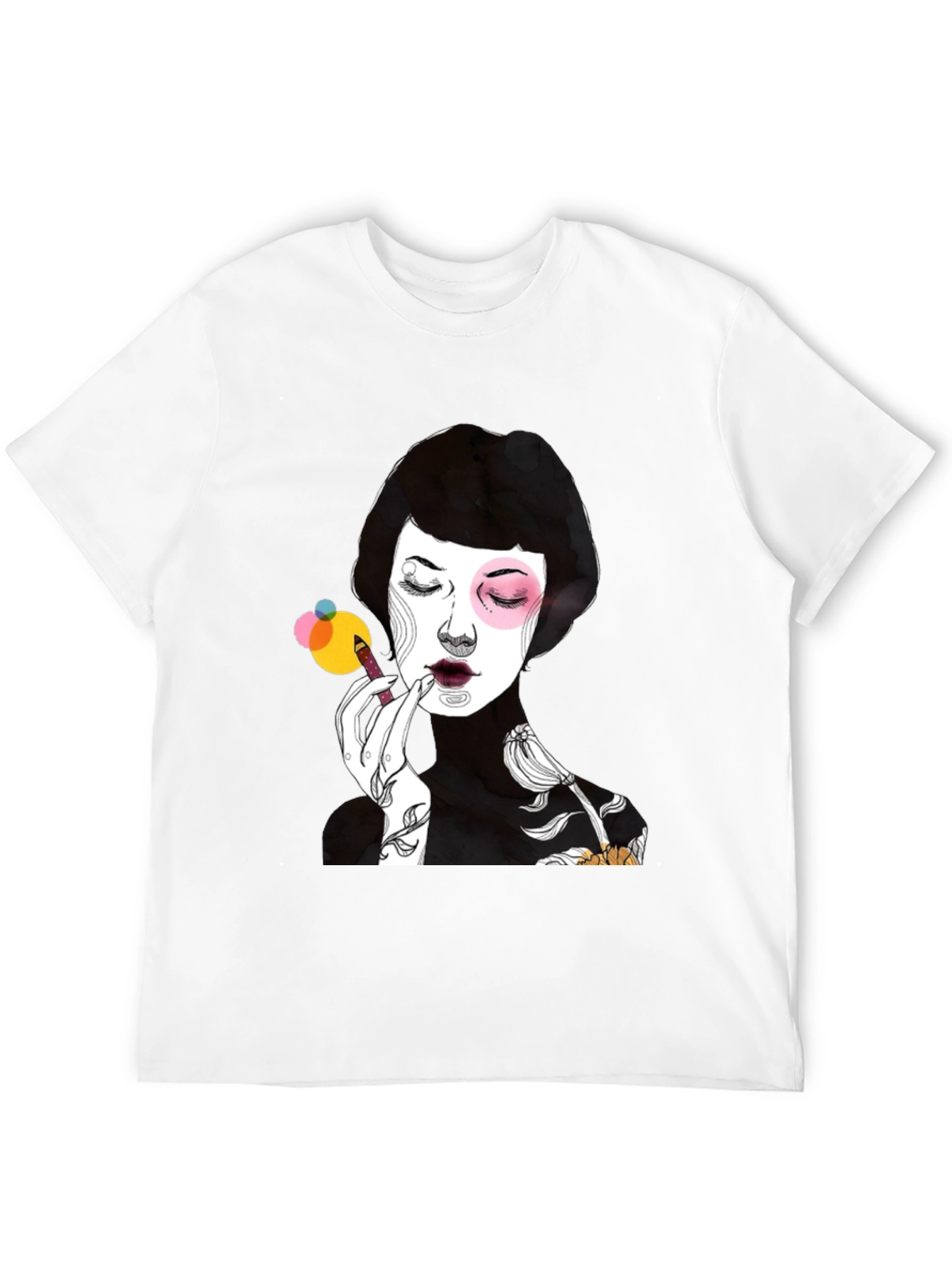 Black Graphic Print Black T-Shirt - Woman Applying Makeup view 12