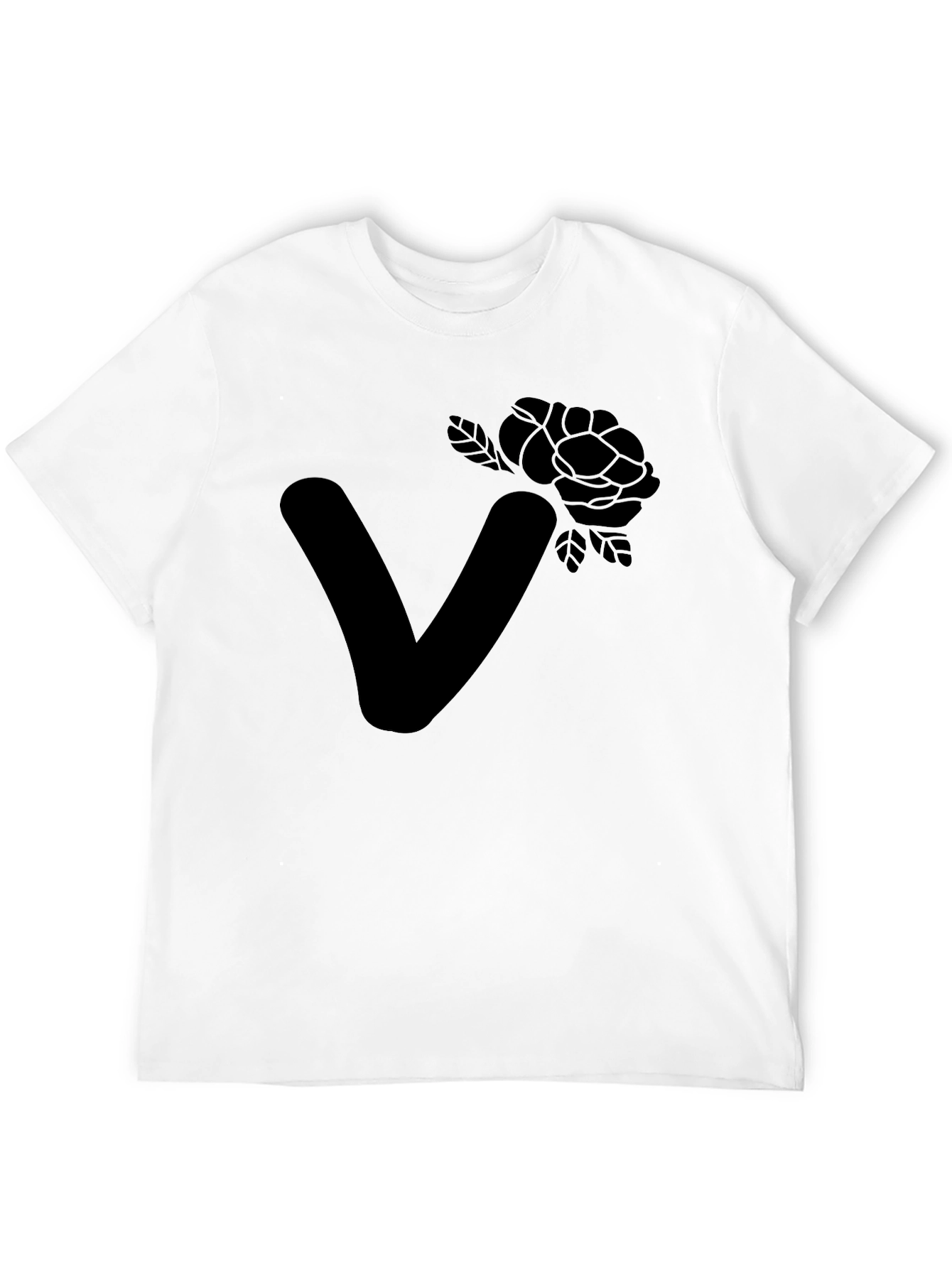 Black Stylish Black T-Shirt with Floral Letter V Design view 12
