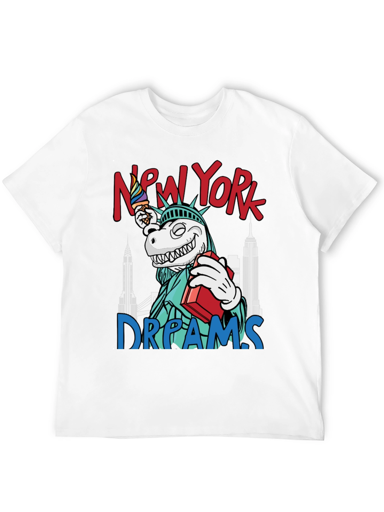 Black New York Dreams T-Shirt: Dinosaur Liberty Funny Tee view 12
