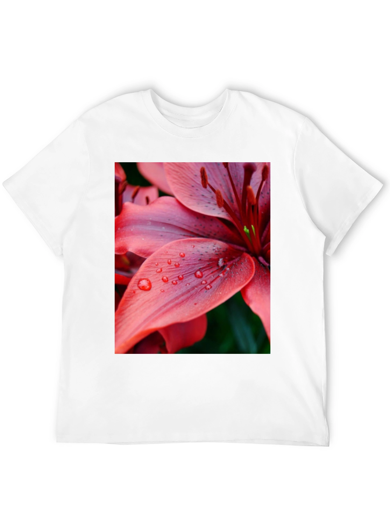 Black Floral Print T-Shirt - Red Lily Design view 12
