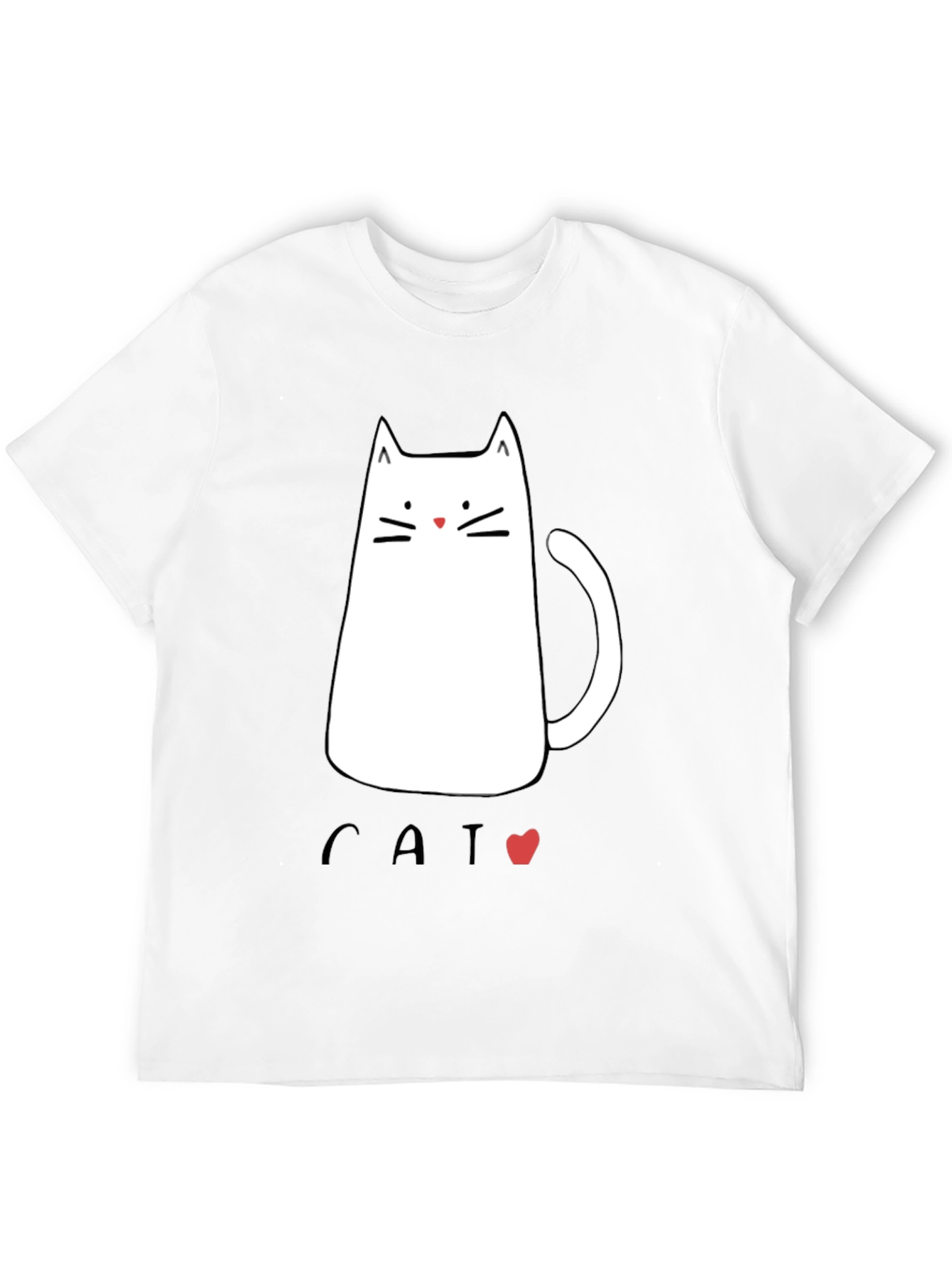 Black Men's Black T-Shirt with Cat Graphic view 12