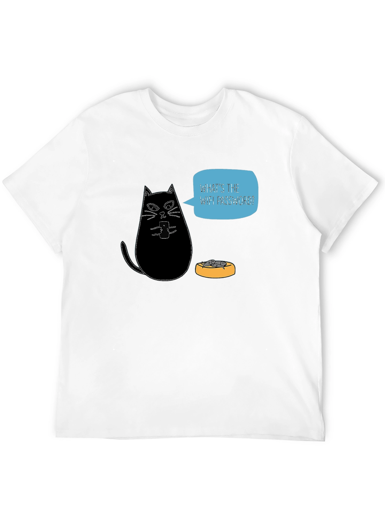 Black Funny Cat Wants WiFi Password Black T-Shirt view 12