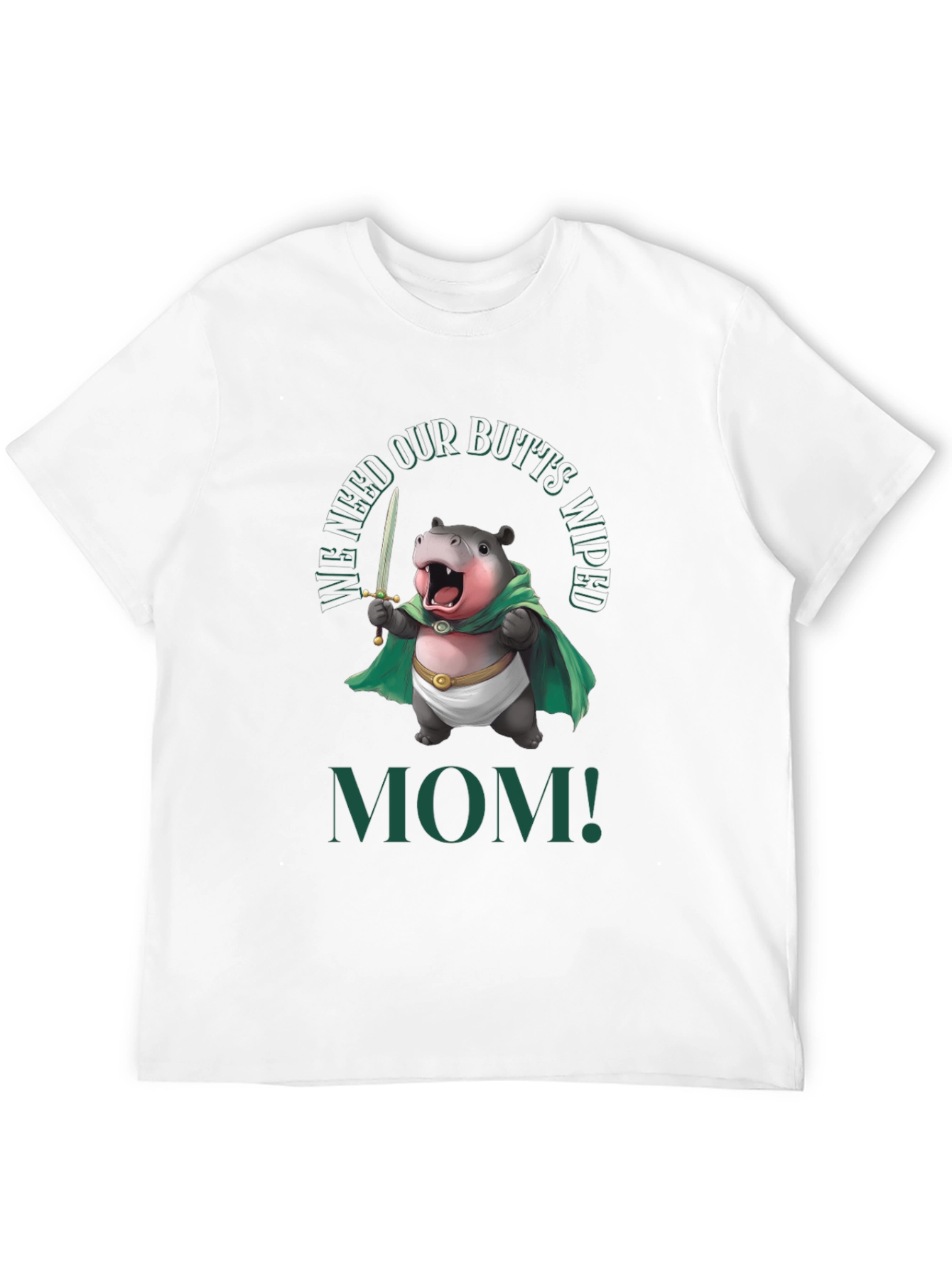 Black Funny Hippo "We Need Our Butts Wiped, Mom!" T-Shirt view 12